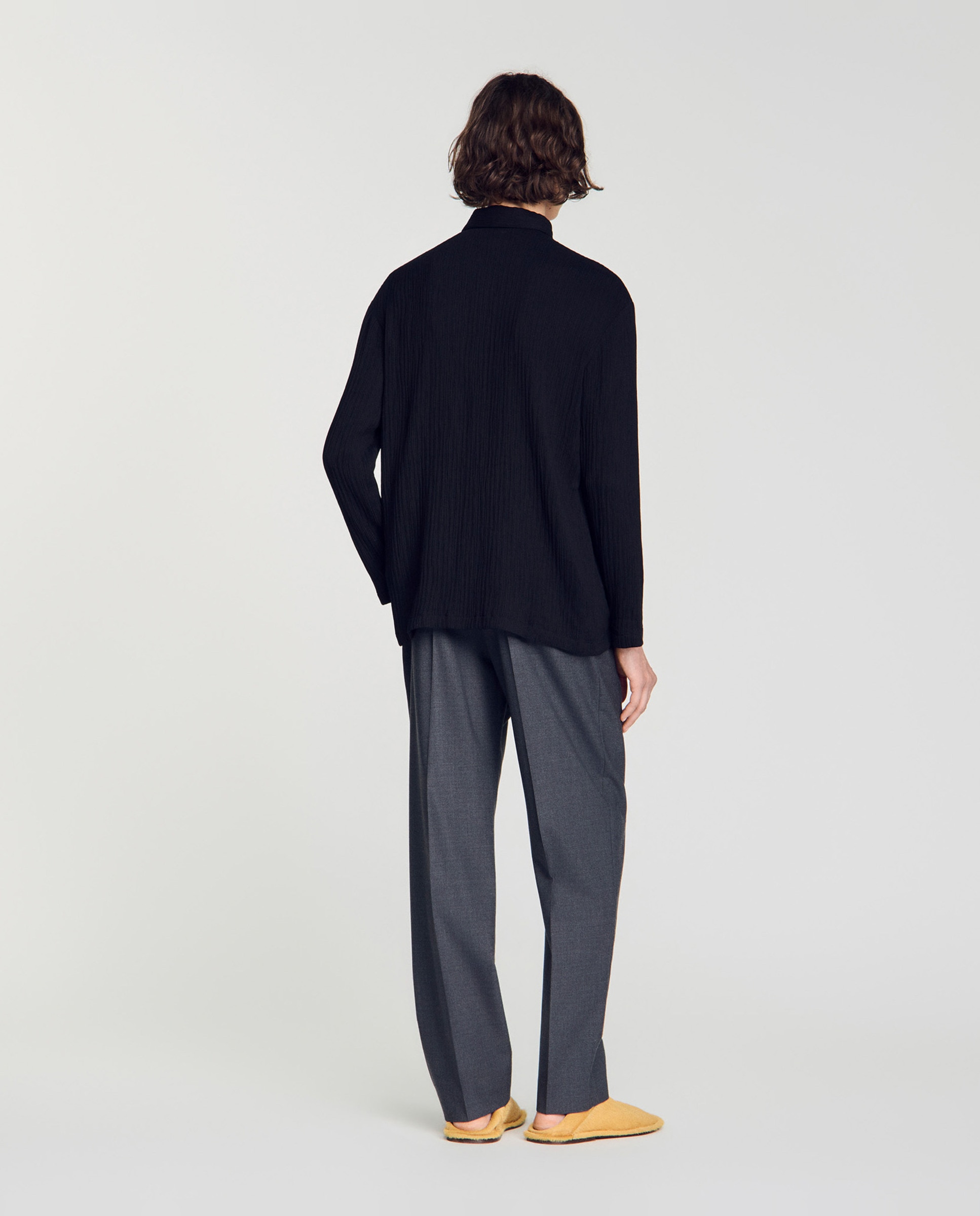 Camisa de lino de hombre fluida efecto arrugado - Sandro - Negro Negro-2