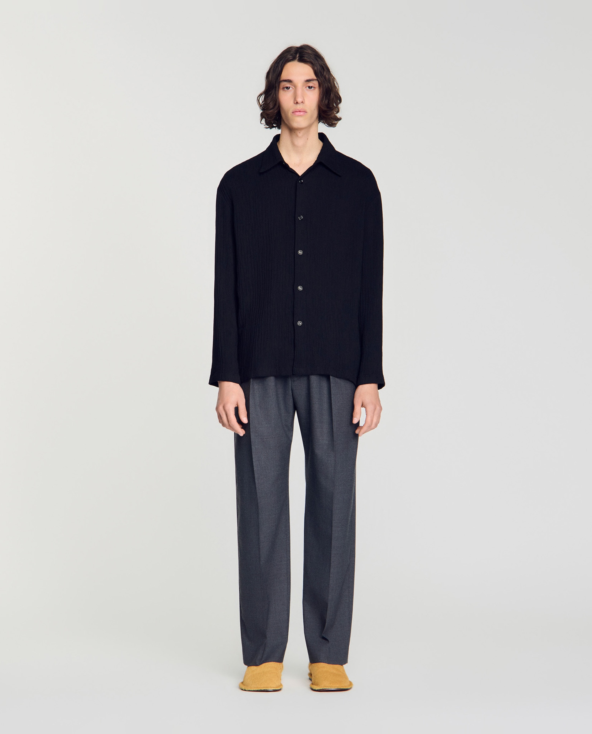 Camisa de lino de hombre fluida efecto arrugado - Sandro - Negro Negro-3