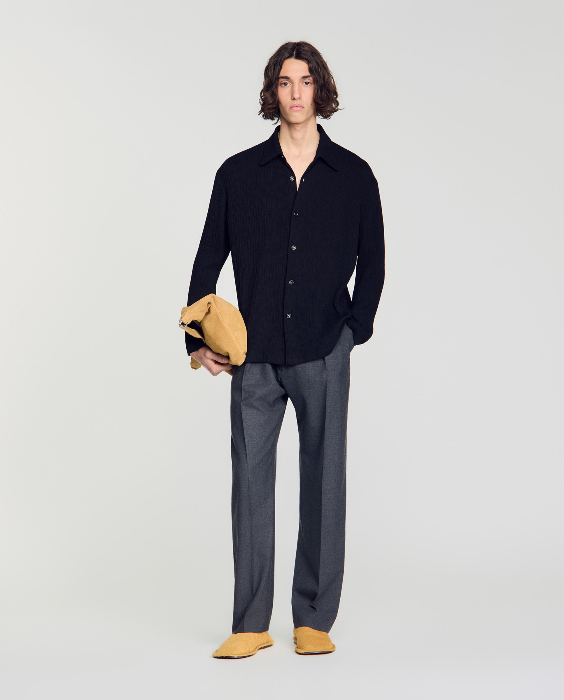 Camisa de lino de hombre fluida efecto arrugado - Sandro - Negro Negro-4