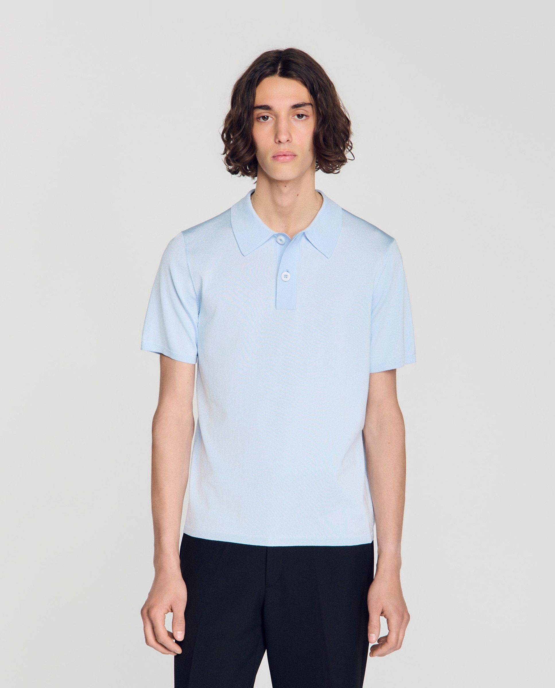 Imagen 0 de Polo hombre punto manga corta cuello abotonado Azul claro
