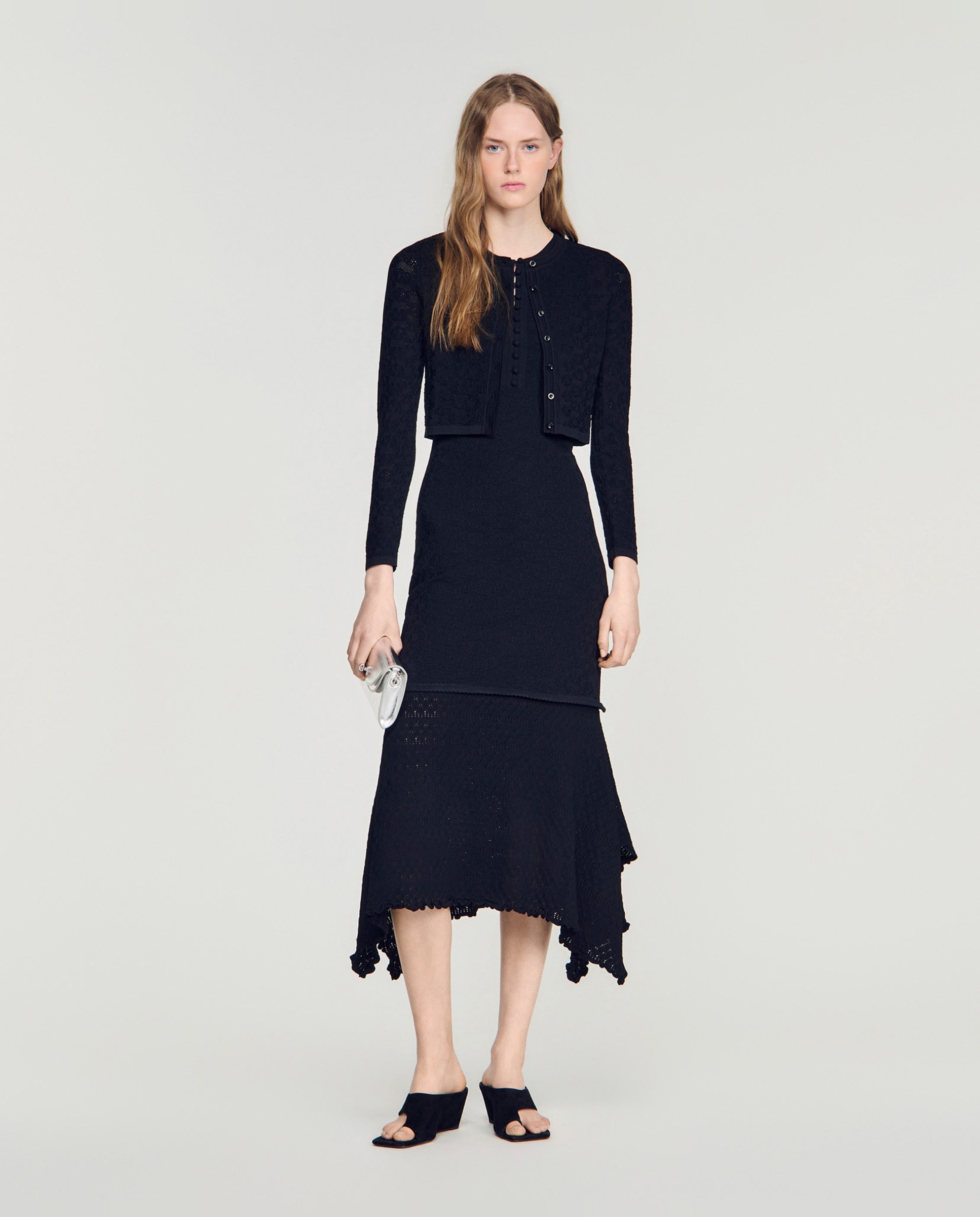 Cárdigan de punto de mujer corto de efecto encaje - Sandro - Negro Negro-3