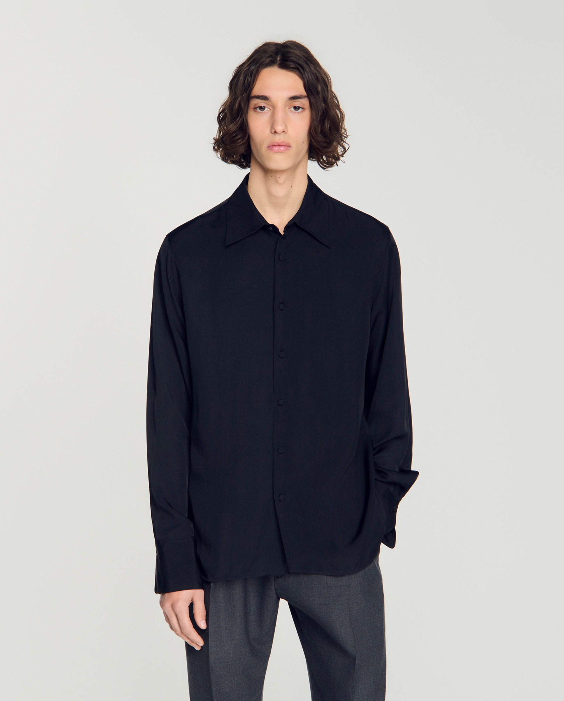 Camisa de vestir de hombre corte fluido manga larga - Sandro - Negro Negro-1