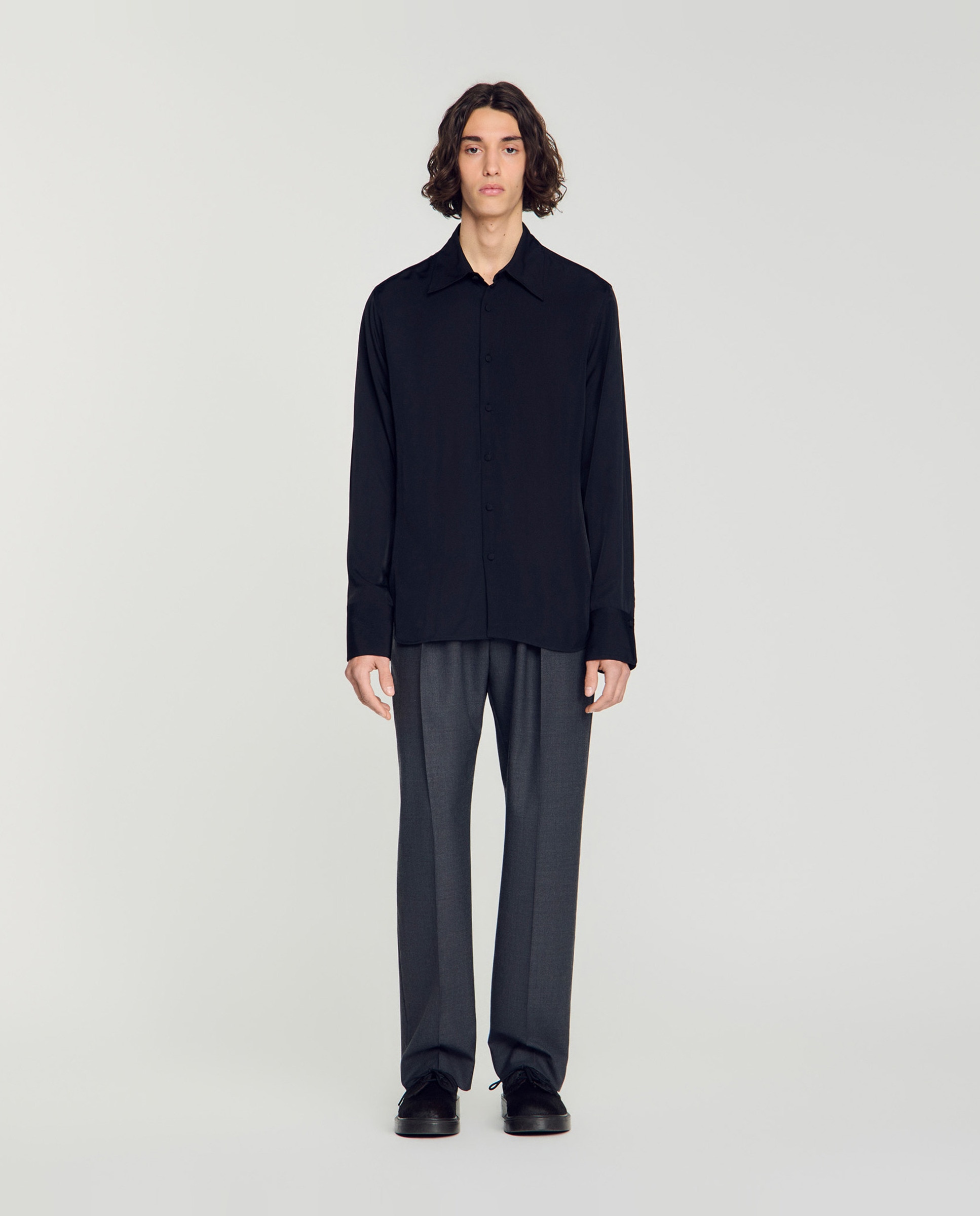 Camisa de vestir de hombre corte fluido manga larga - Sandro - Negro Negro-3