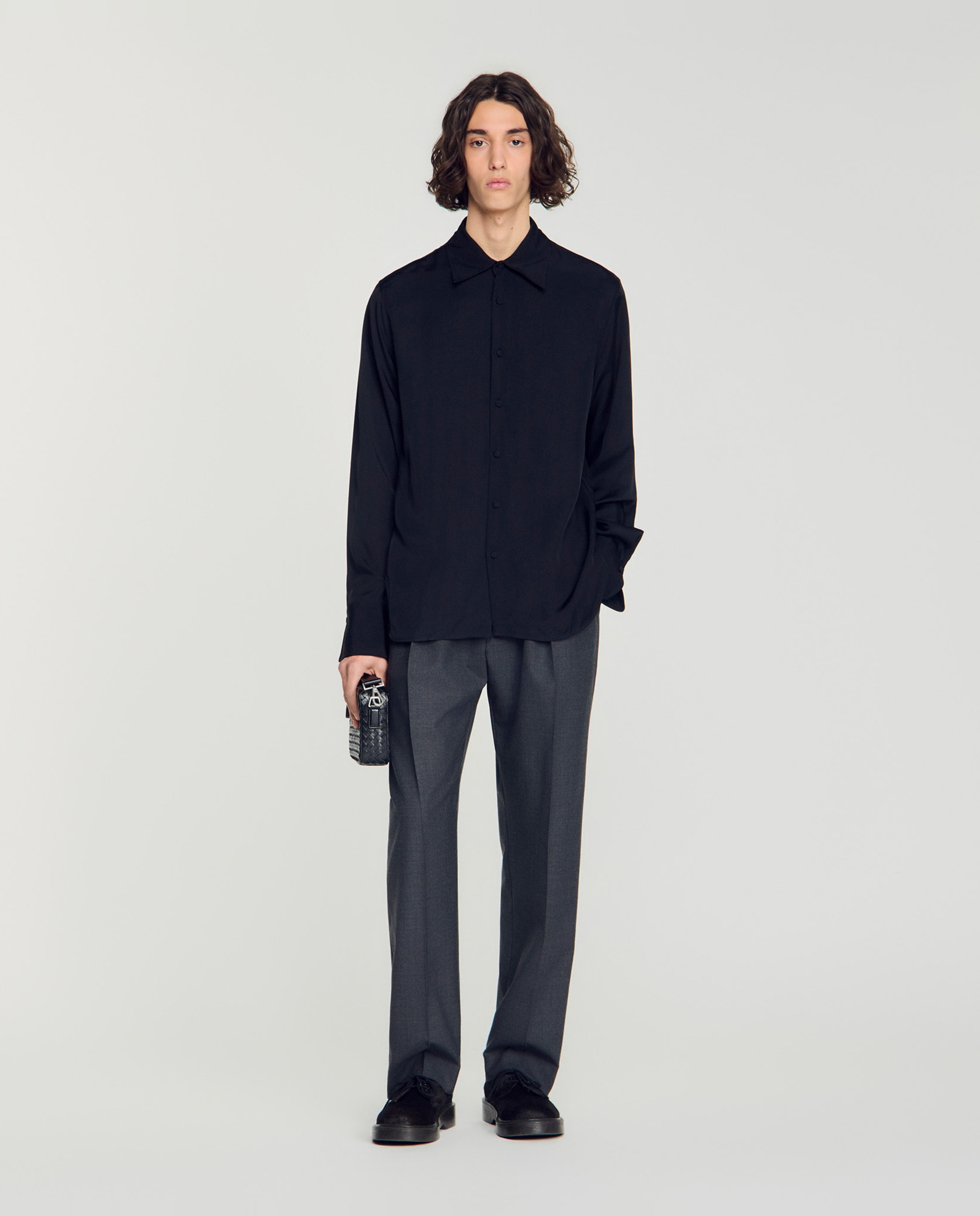 Camisa de vestir de hombre corte fluido manga larga - Sandro - Negro Negro-4