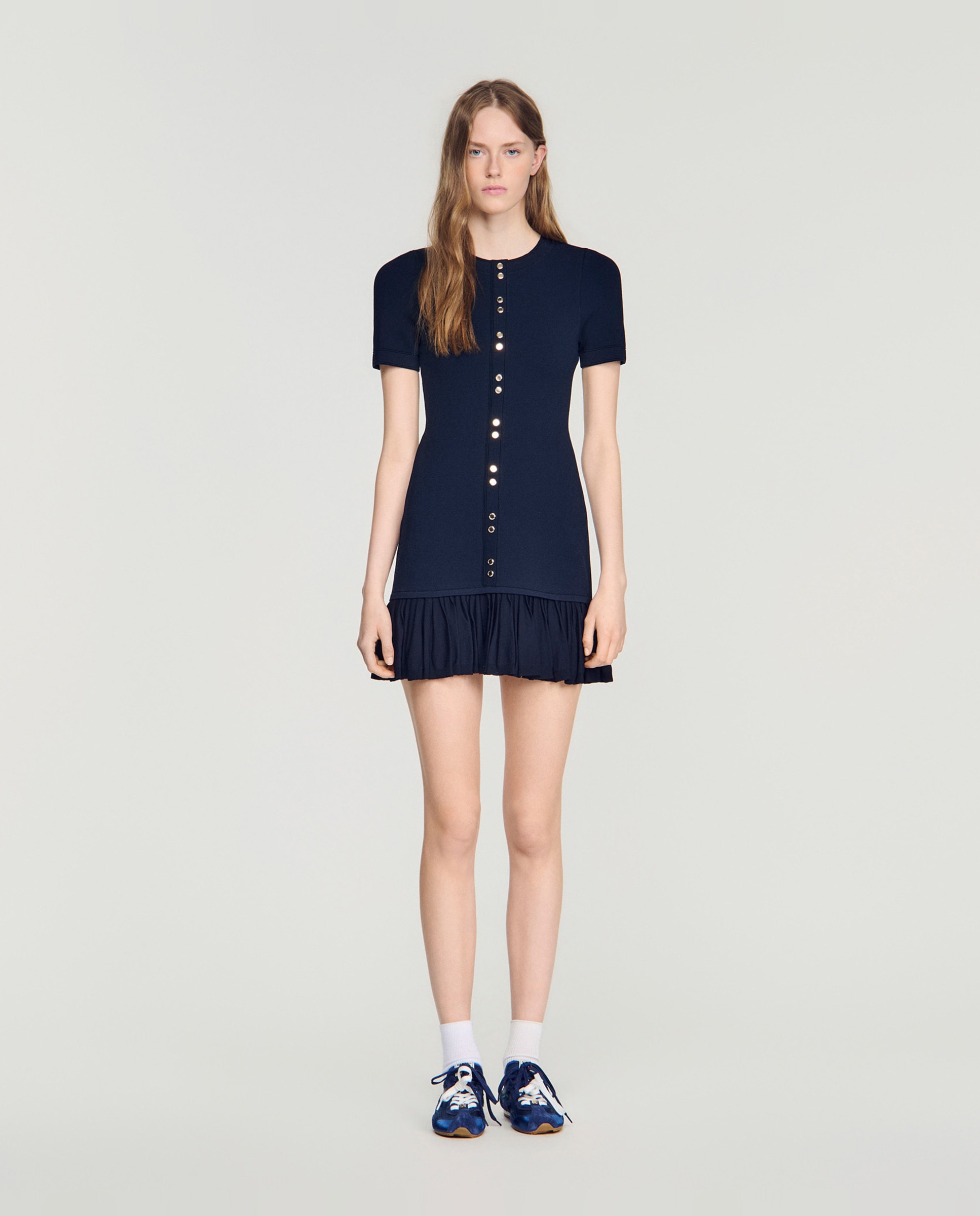 Vestido corto de punto entallado con volantes - Sandro - Azul marino Azul marino-1