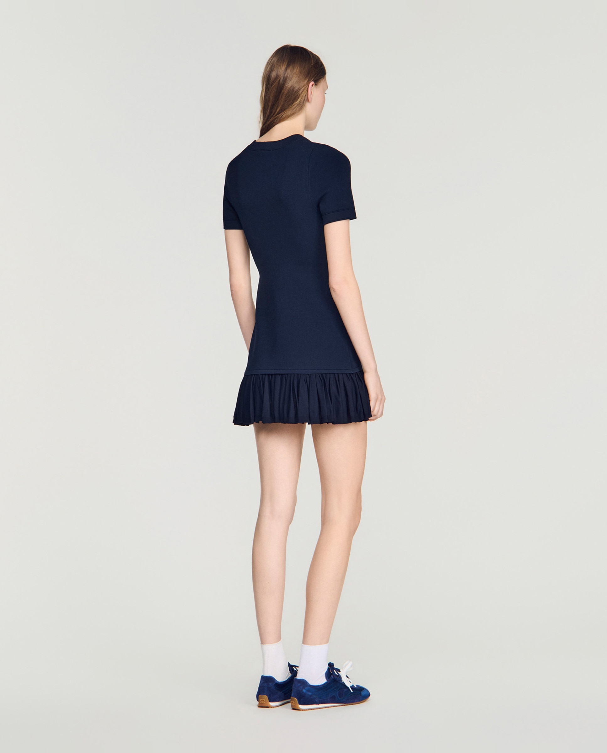 Vestido corto de punto entallado con volantes - Sandro - Azul marino Azul marino-2