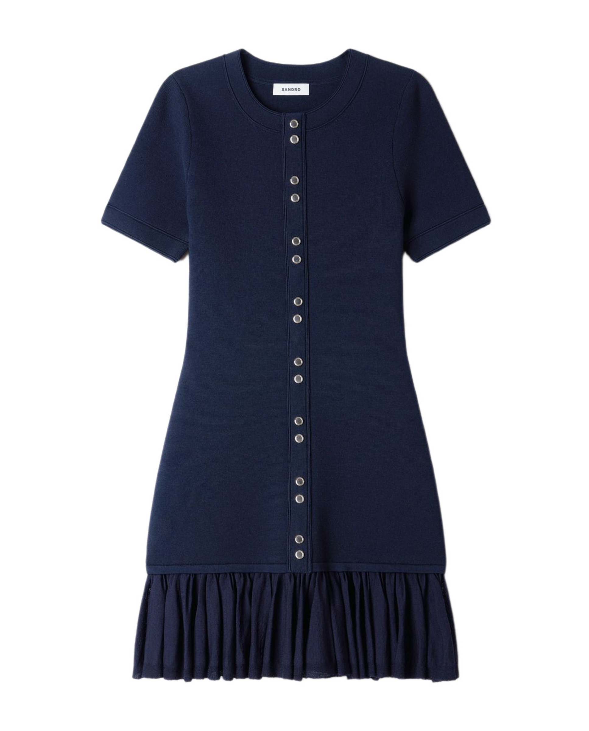 Vestido corto de punto entallado con volantes - Sandro - Azul marino Azul marino-6
