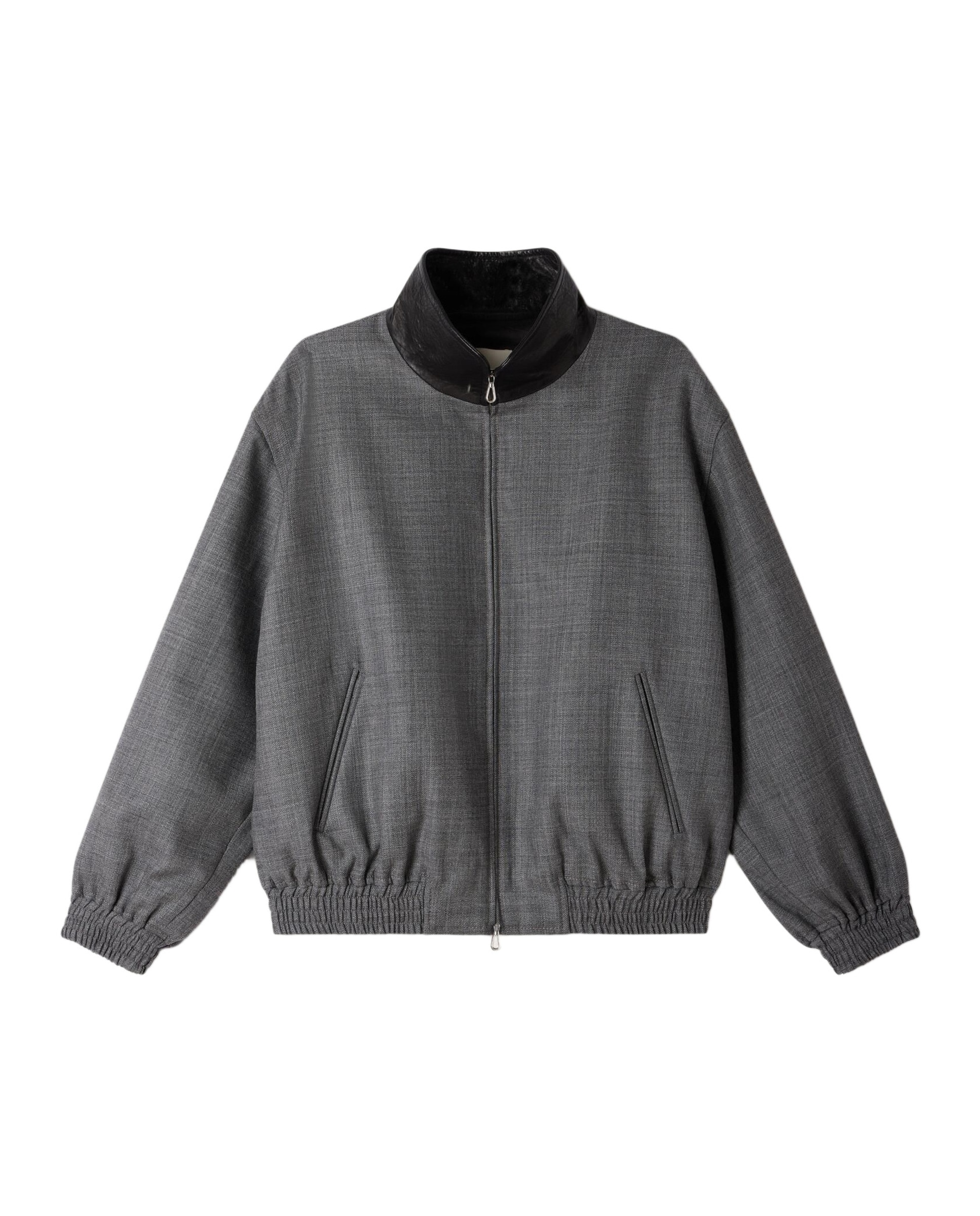 Cazadora de mujer oversize cuello alto de cuero 100% lana - Sandro - Gris Gris-6