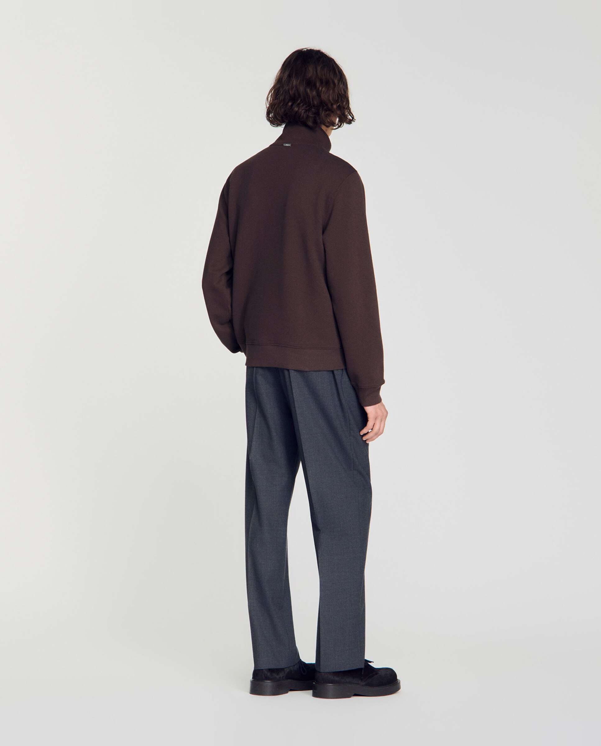 Sudadera con cremallera de hombre de algodón de corte clásico - Sandro - Marrón oscuro Marrón oscuro-2