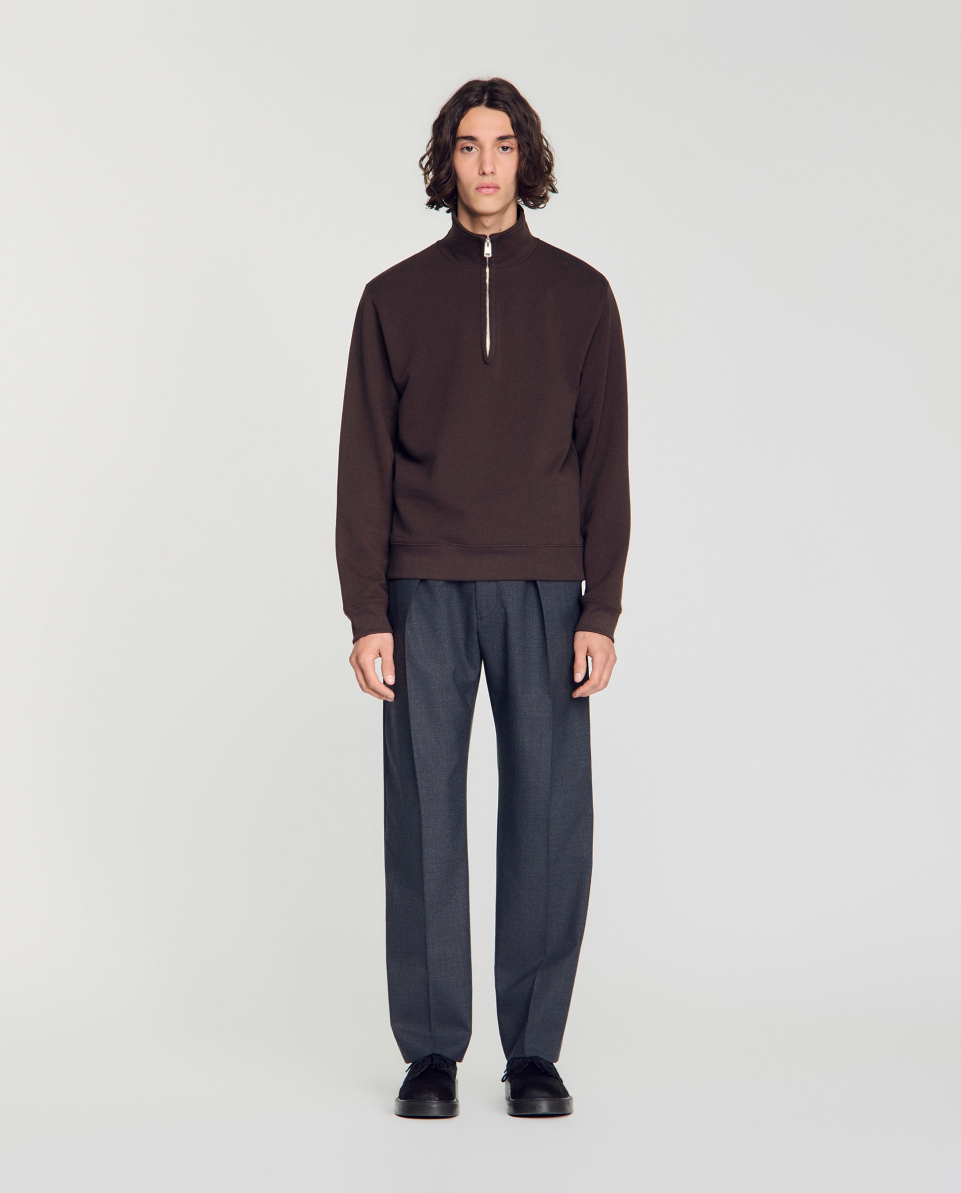Sudadera con cremallera de hombre de algodón de corte clásico - Sandro - Marrón oscuro Marrón oscuro-3