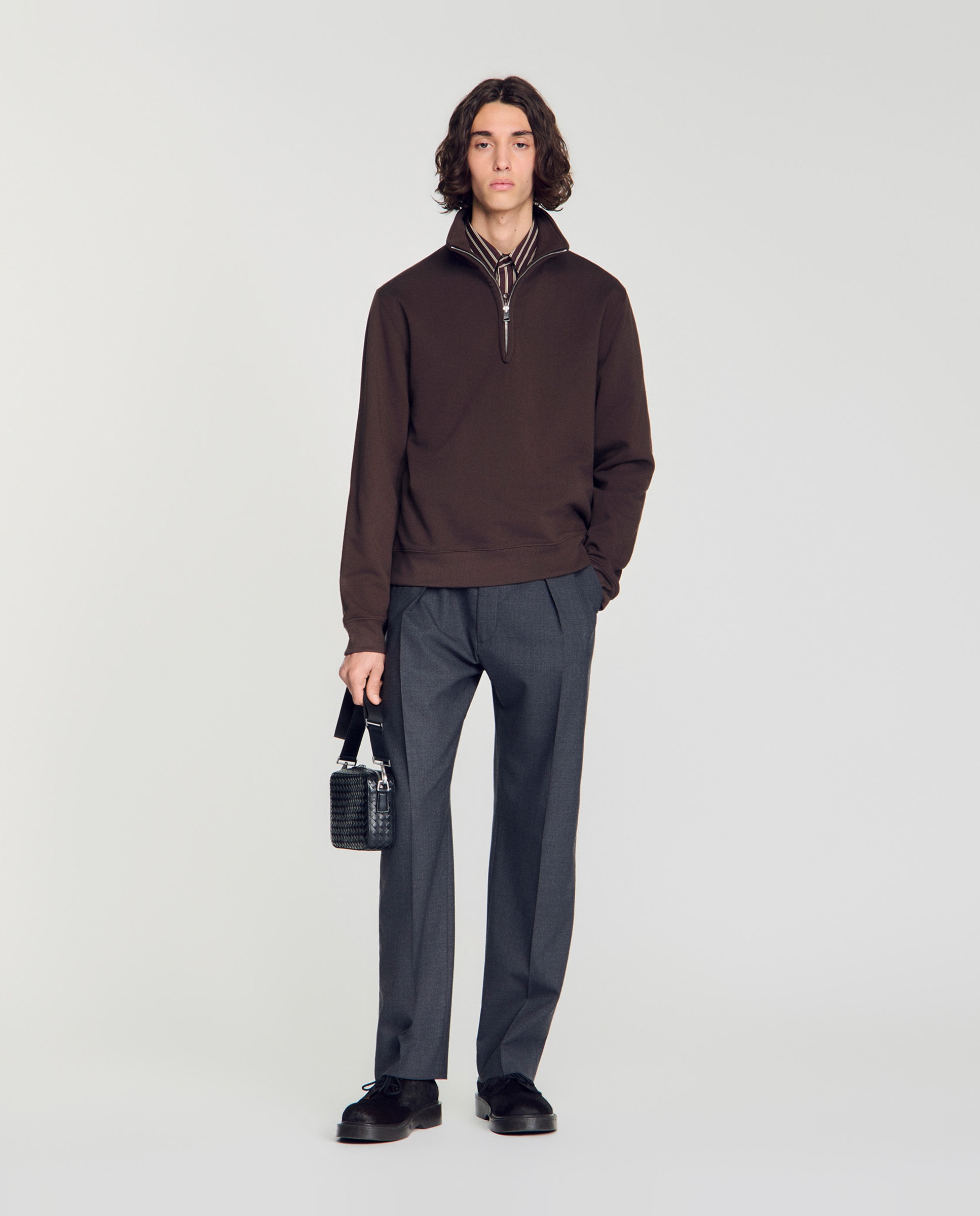 Sudadera con cremallera de hombre de algodón de corte clásico - Sandro - Marrón oscuro Marrón oscuro-4