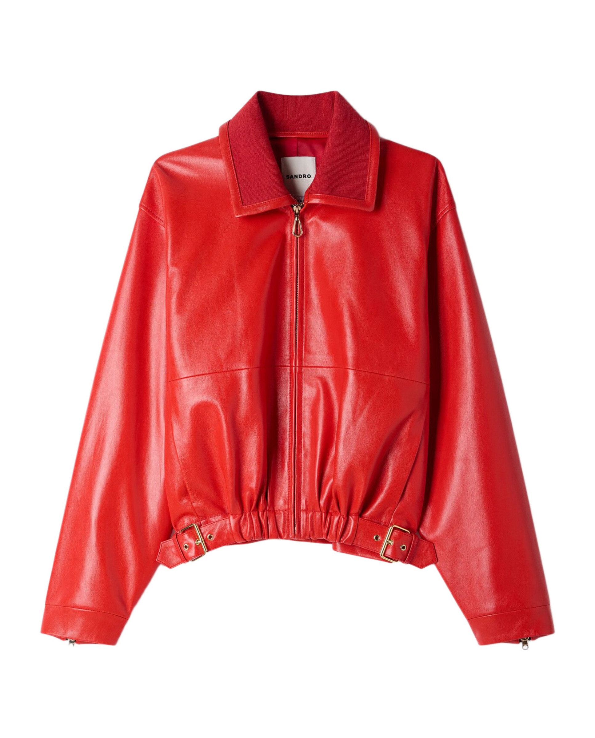 Cazadora con cremallera de piel de mujer - Sandro - Rojo Rojo-6