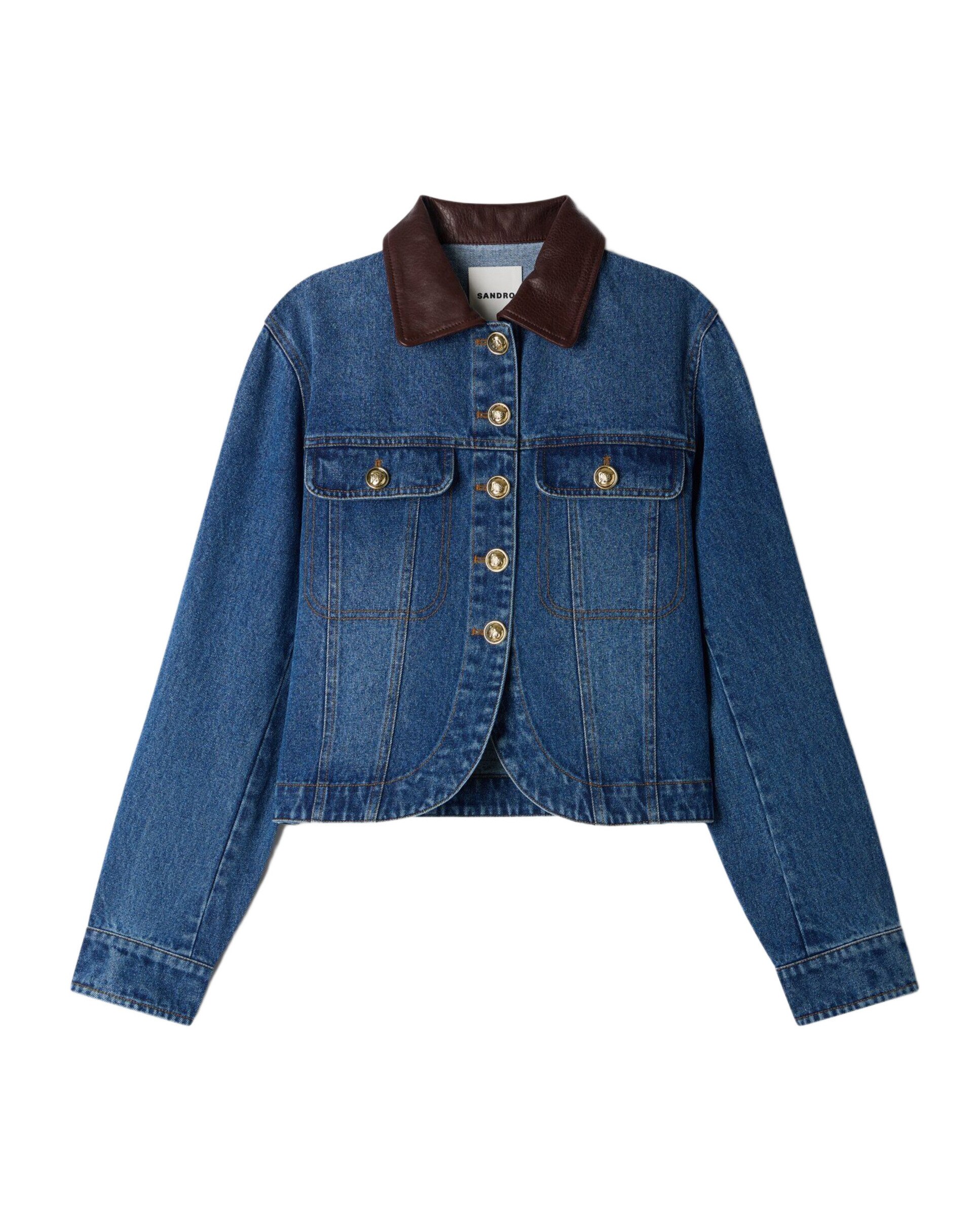 Cazadora vaquera de mujer recta lavada con cuello de piel 100% algodón - Sandro - Azul Azul-6