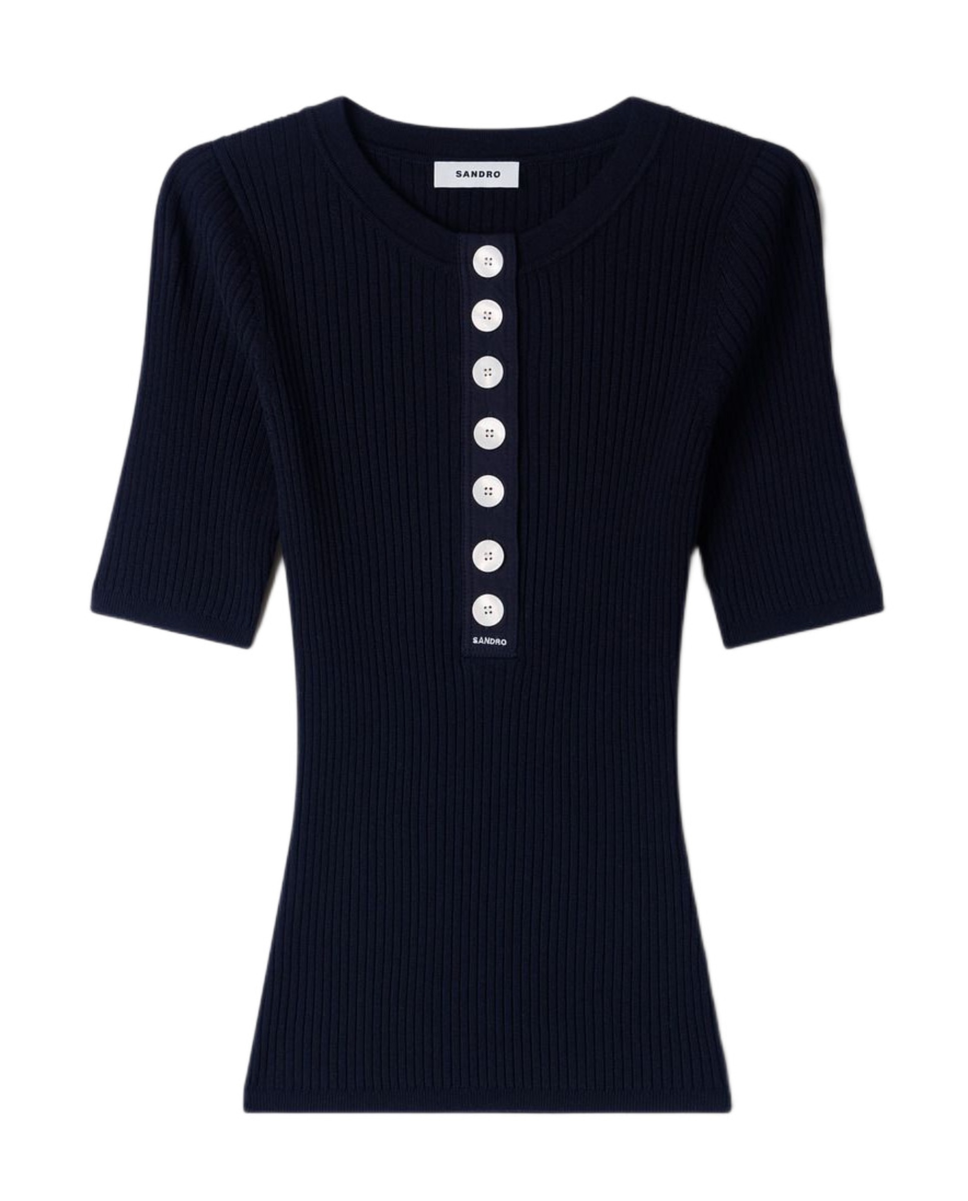 Jersey de punto de mujer de canalé abotonado - Sandro - Negro Negro-6