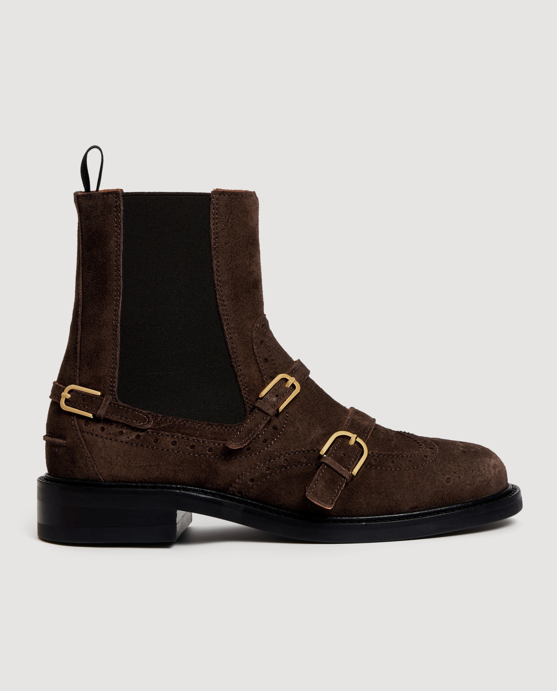 Botines chelsea de mujer de cuero y hebillas - Sandro - Marrón Marrón-4