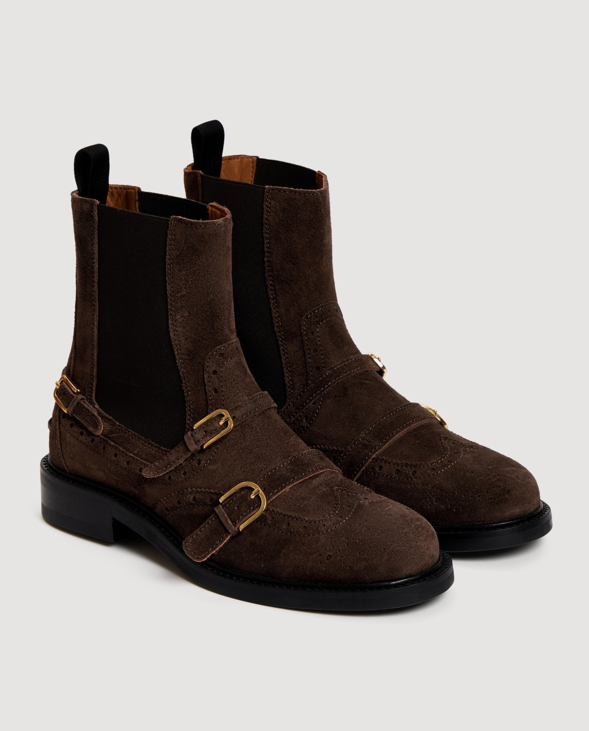 Botines chelsea de mujer de cuero y hebillas - Sandro - Marrón Marrón-3