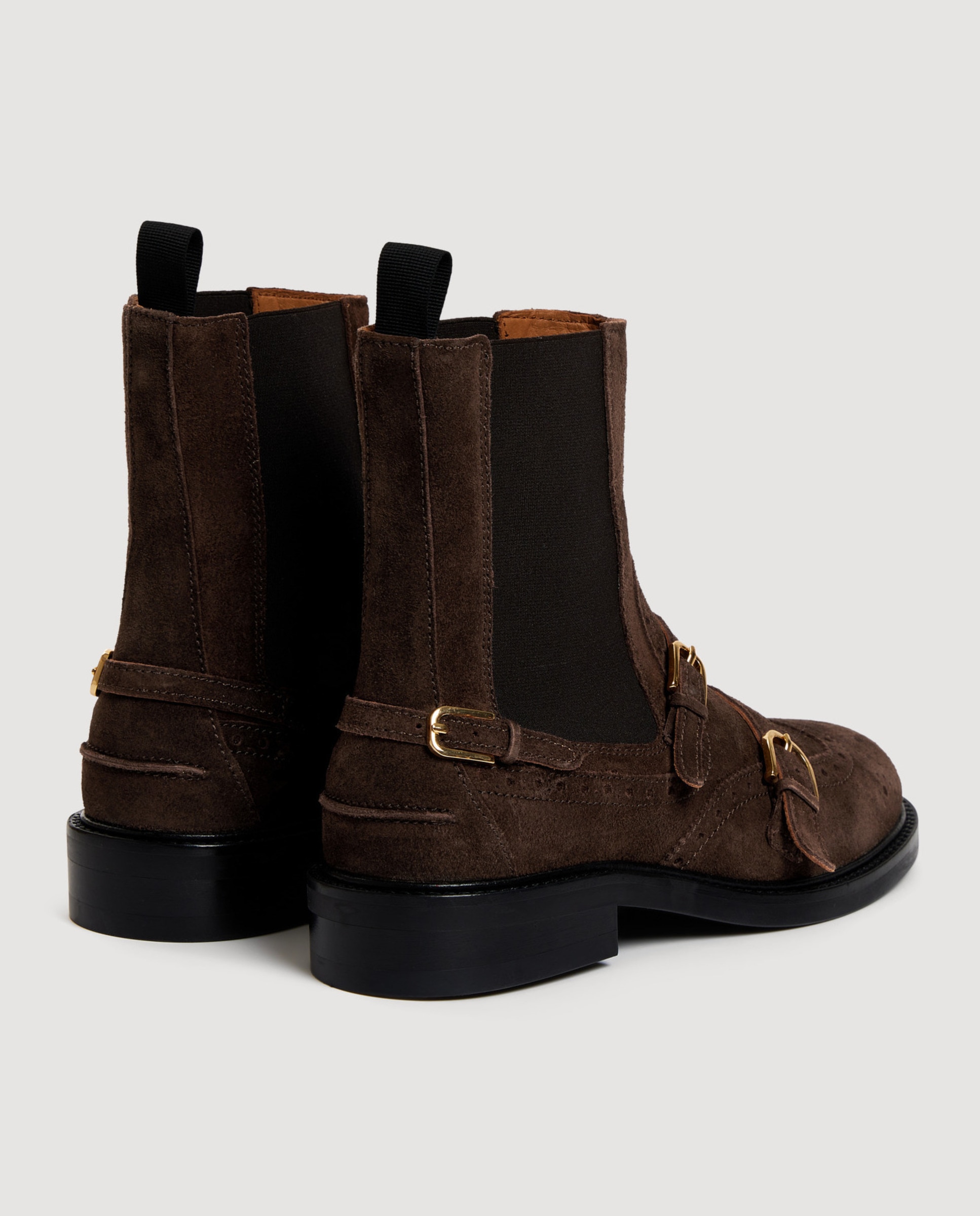Botines chelsea de mujer de cuero y hebillas - Sandro - Marrón Marrón-5