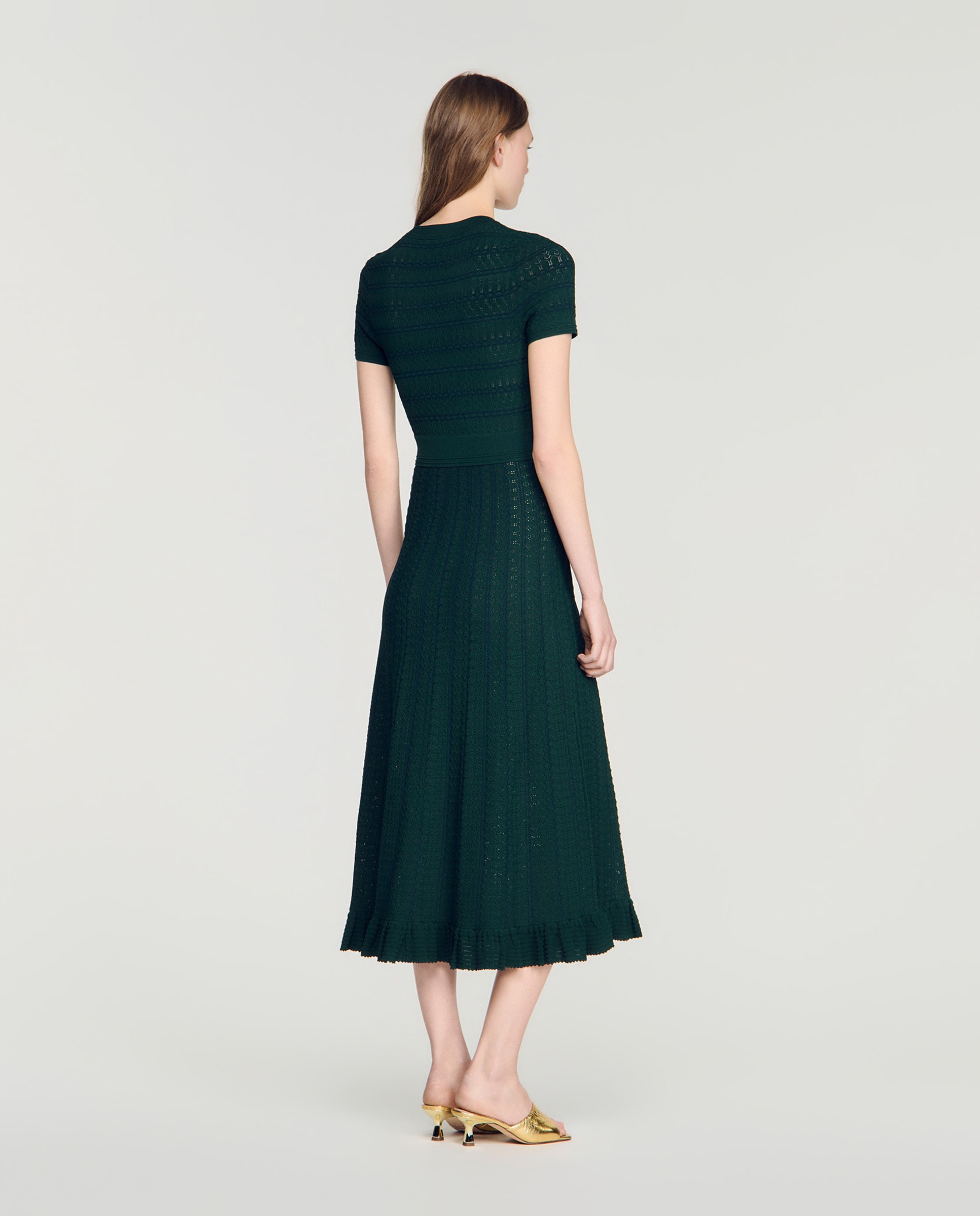 Vestido largo acampanado de punto pointelle - Sandro - Verde Verde-2