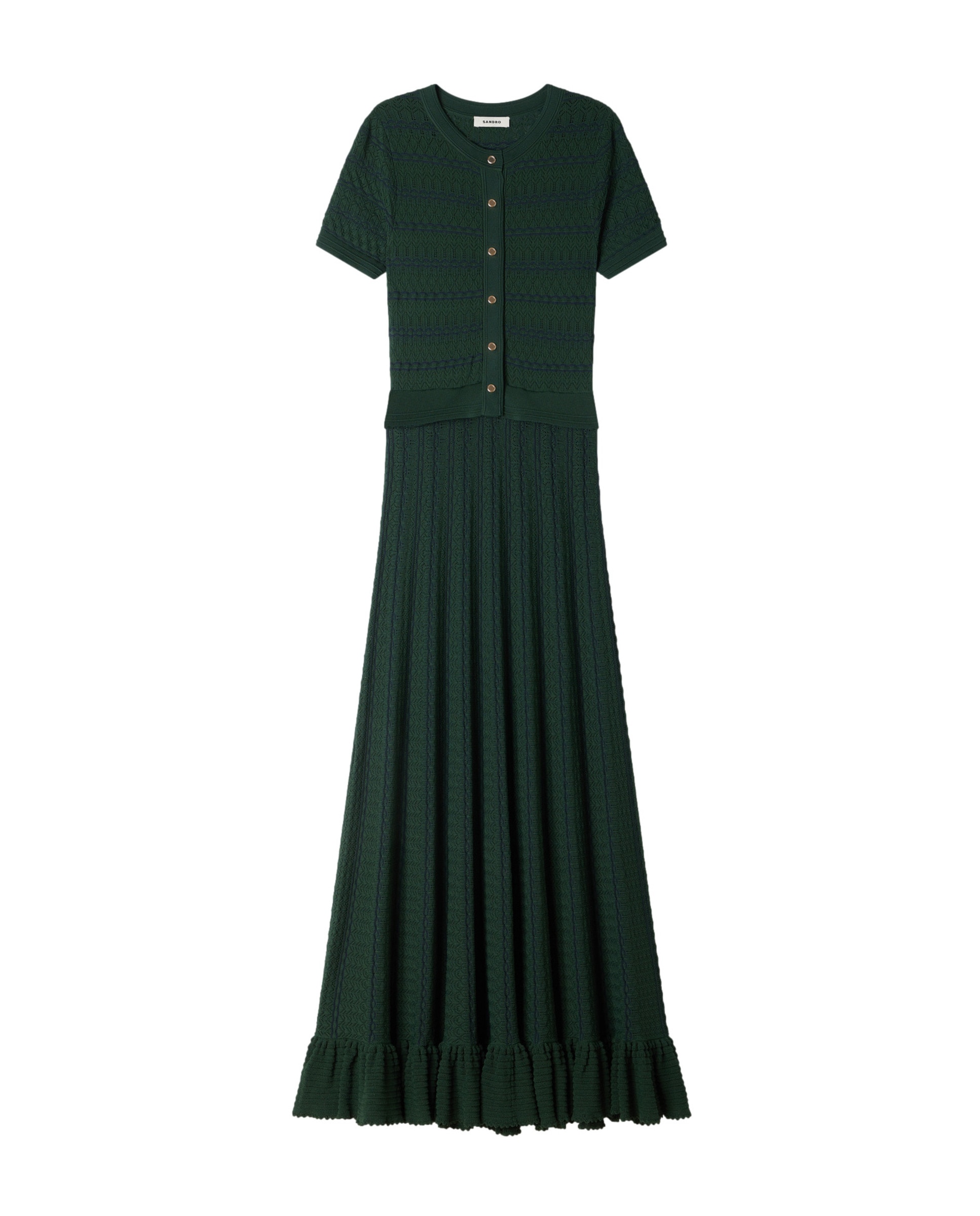 Vestido largo acampanado de punto pointelle - Sandro - Verde Verde-6