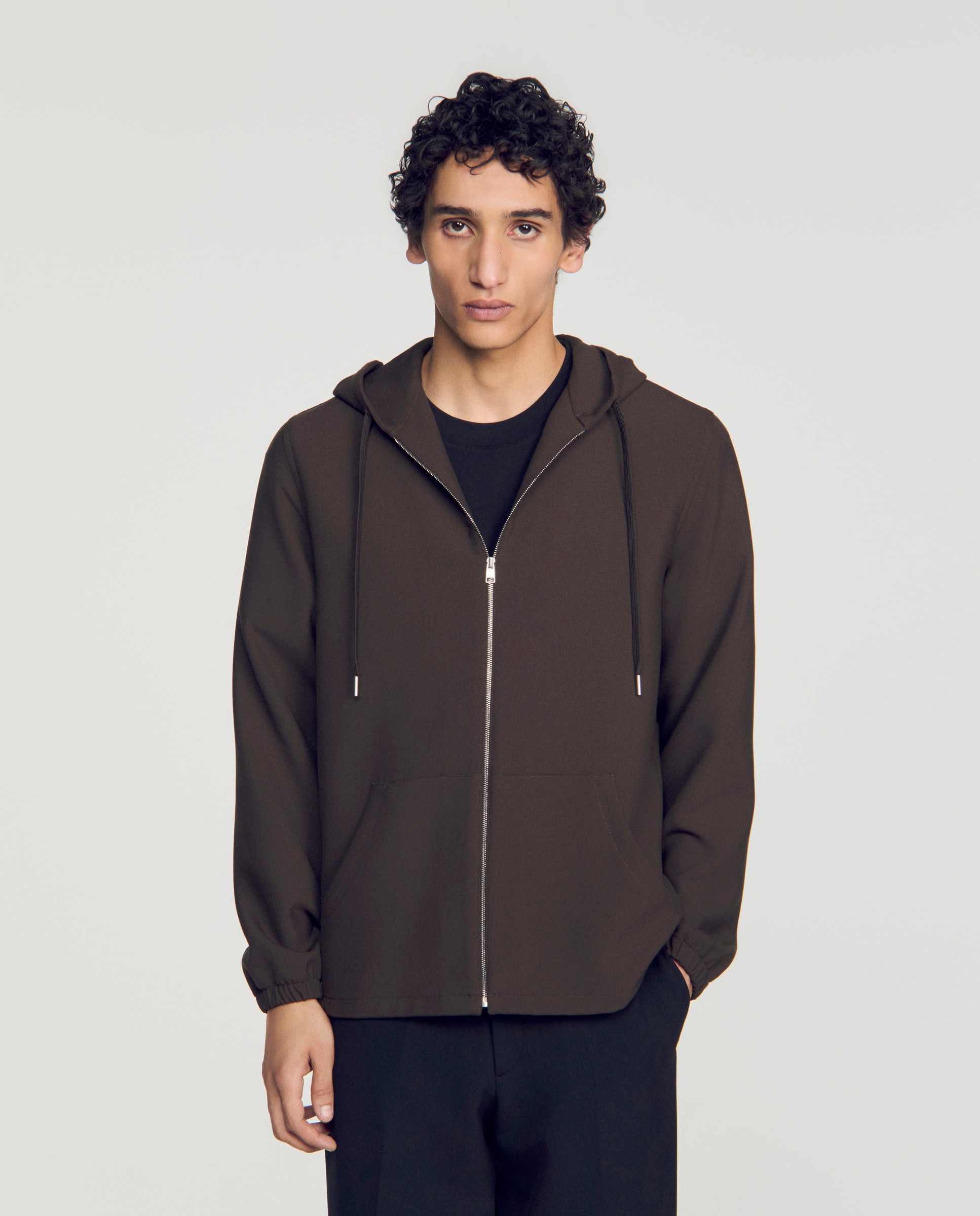 Sudadera stretch de hombre con capucha y cremallera - Sandro - Gris oscuro Gris oscuro-1