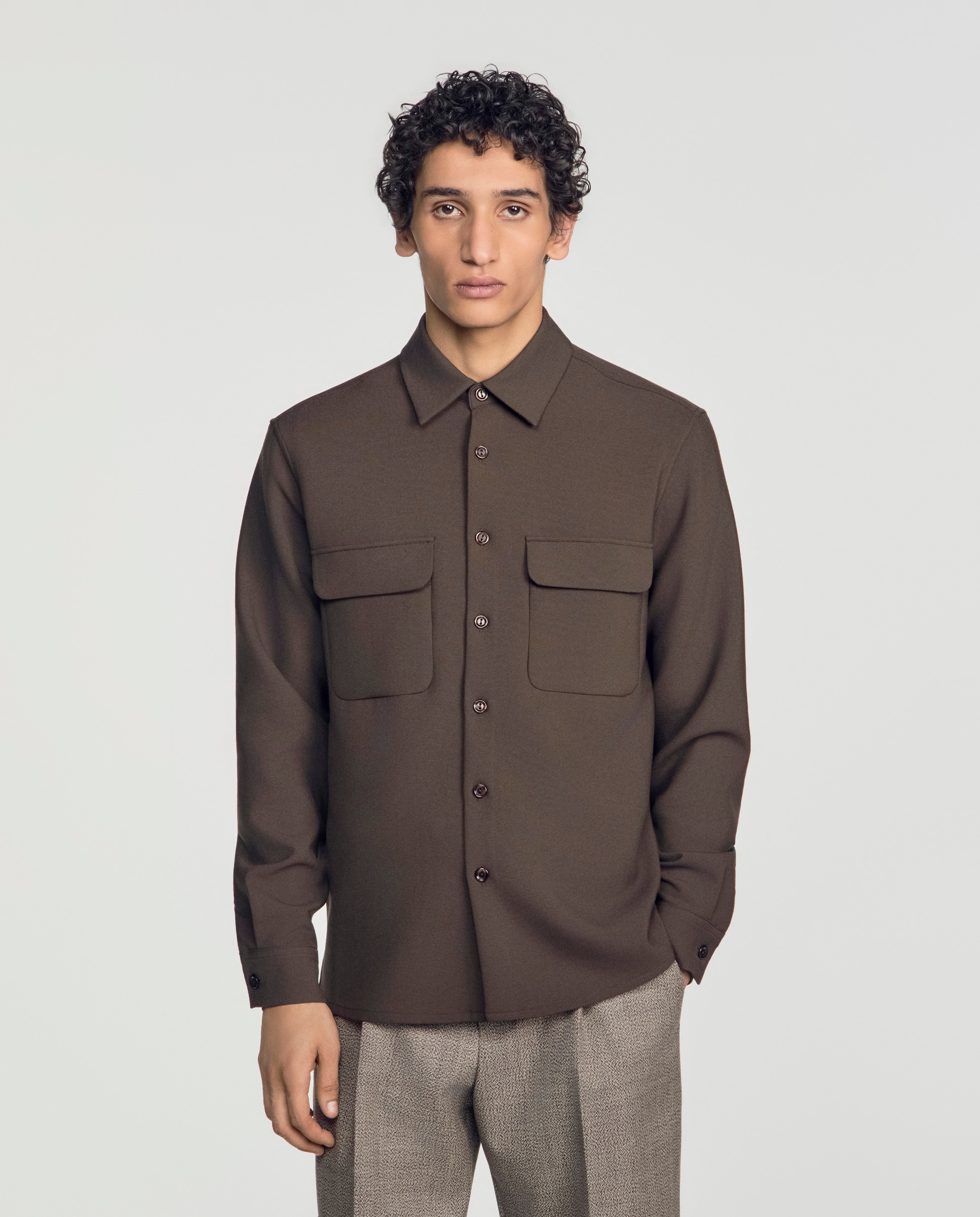 Sobrecamisa de hombre con bolsillos de parche y manga larga - Sandro - Gris oscuro Gris oscuro-3
