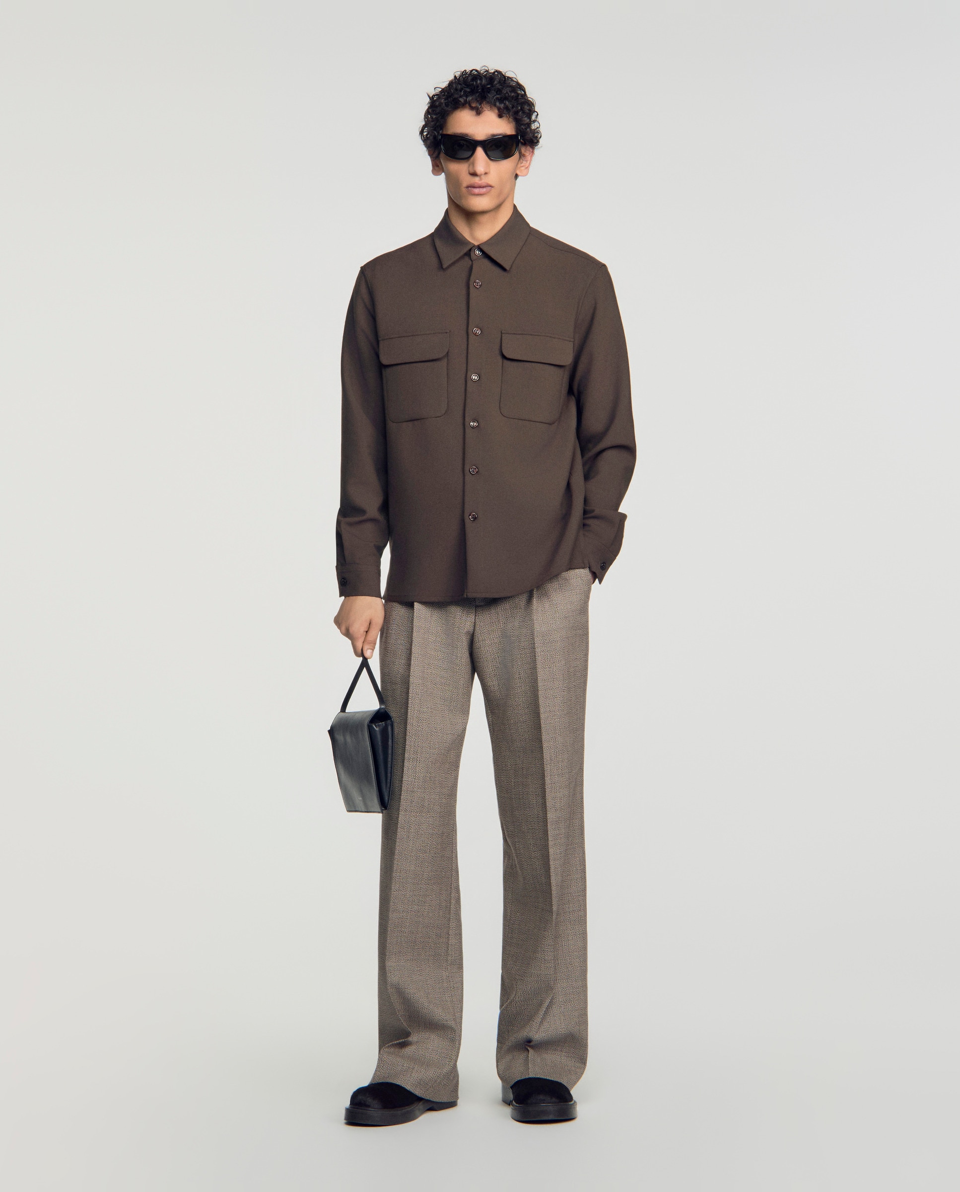 Sobrecamisa de hombre con bolsillos de parche y manga larga - Sandro - Gris oscuro Gris oscuro-4
