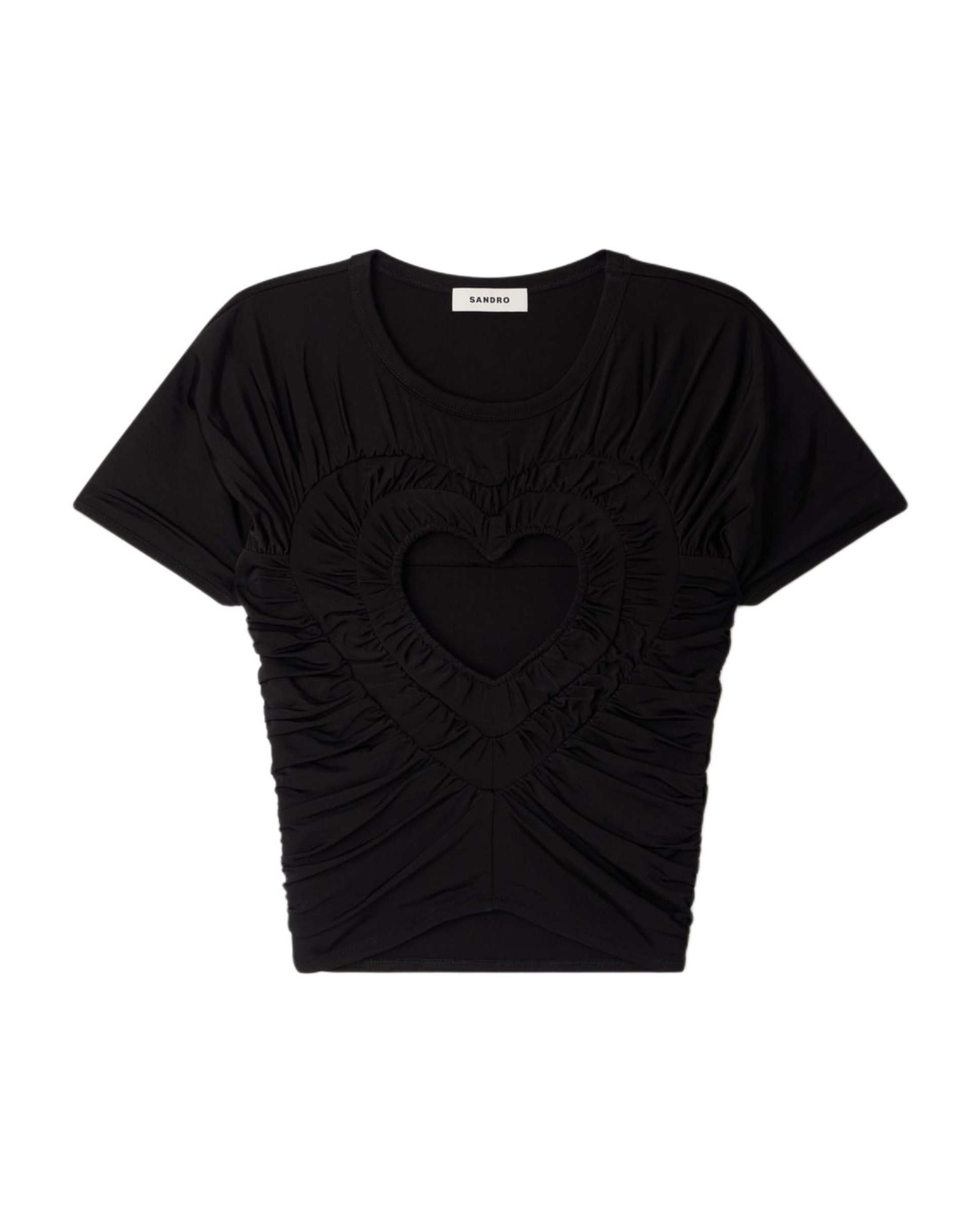Camiseta de mujer corta fruncida con abertura de corazón - Sandro - Negro Negro-6