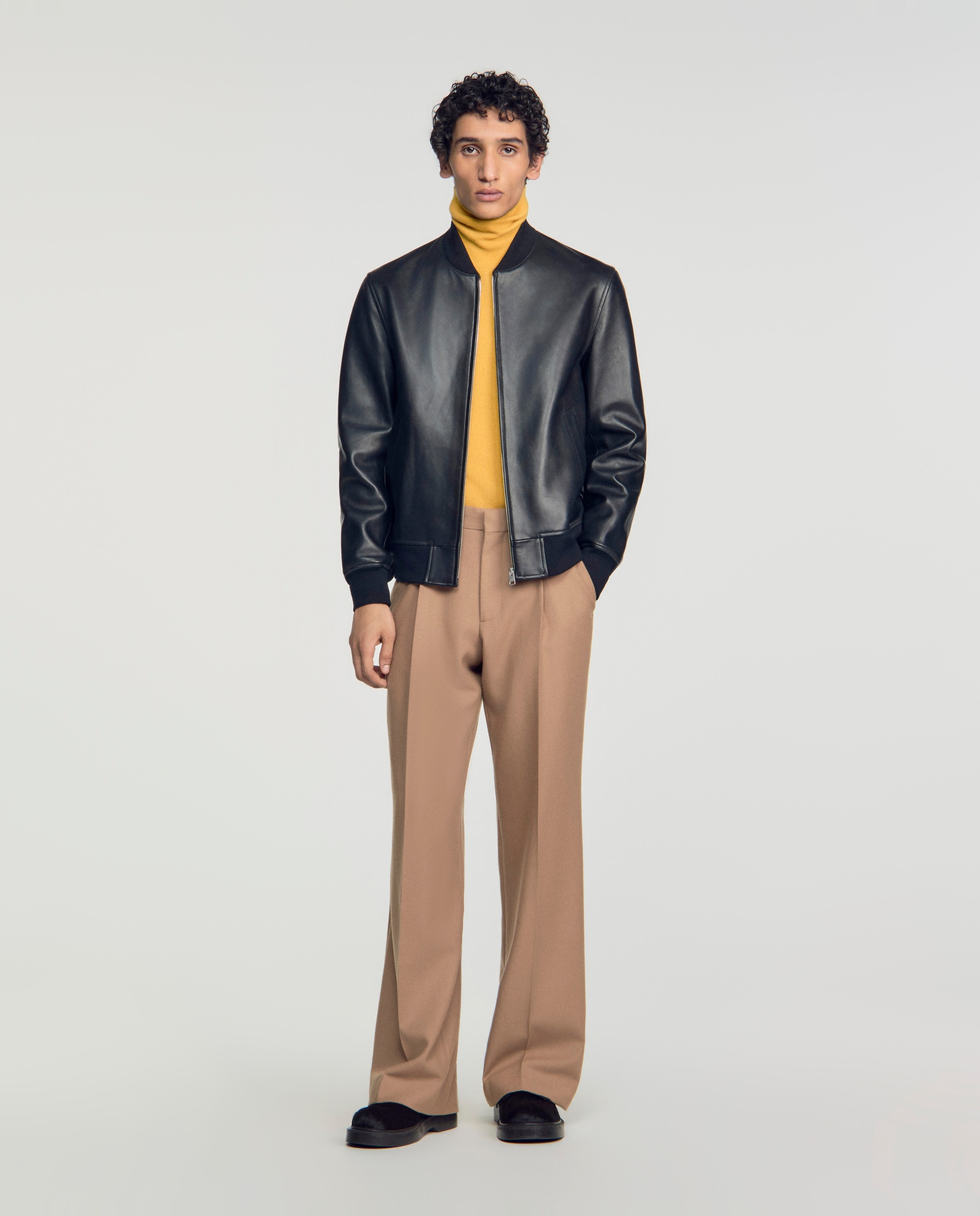 Cazadora de hombre de piel con cremallera - Sandro - Negro Negro-3