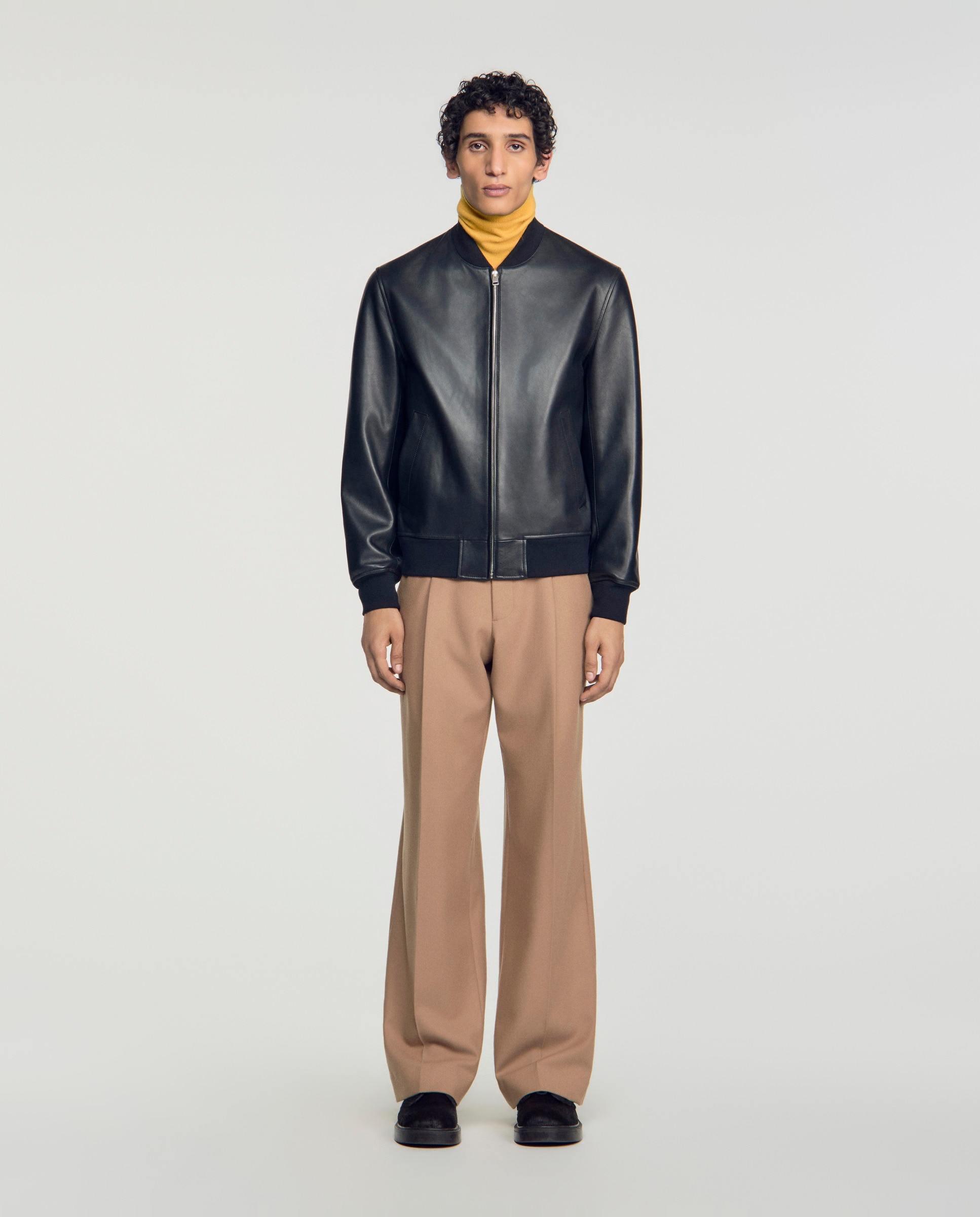 Cazadora de hombre de piel con cremallera - Sandro - Negro Negro-4
