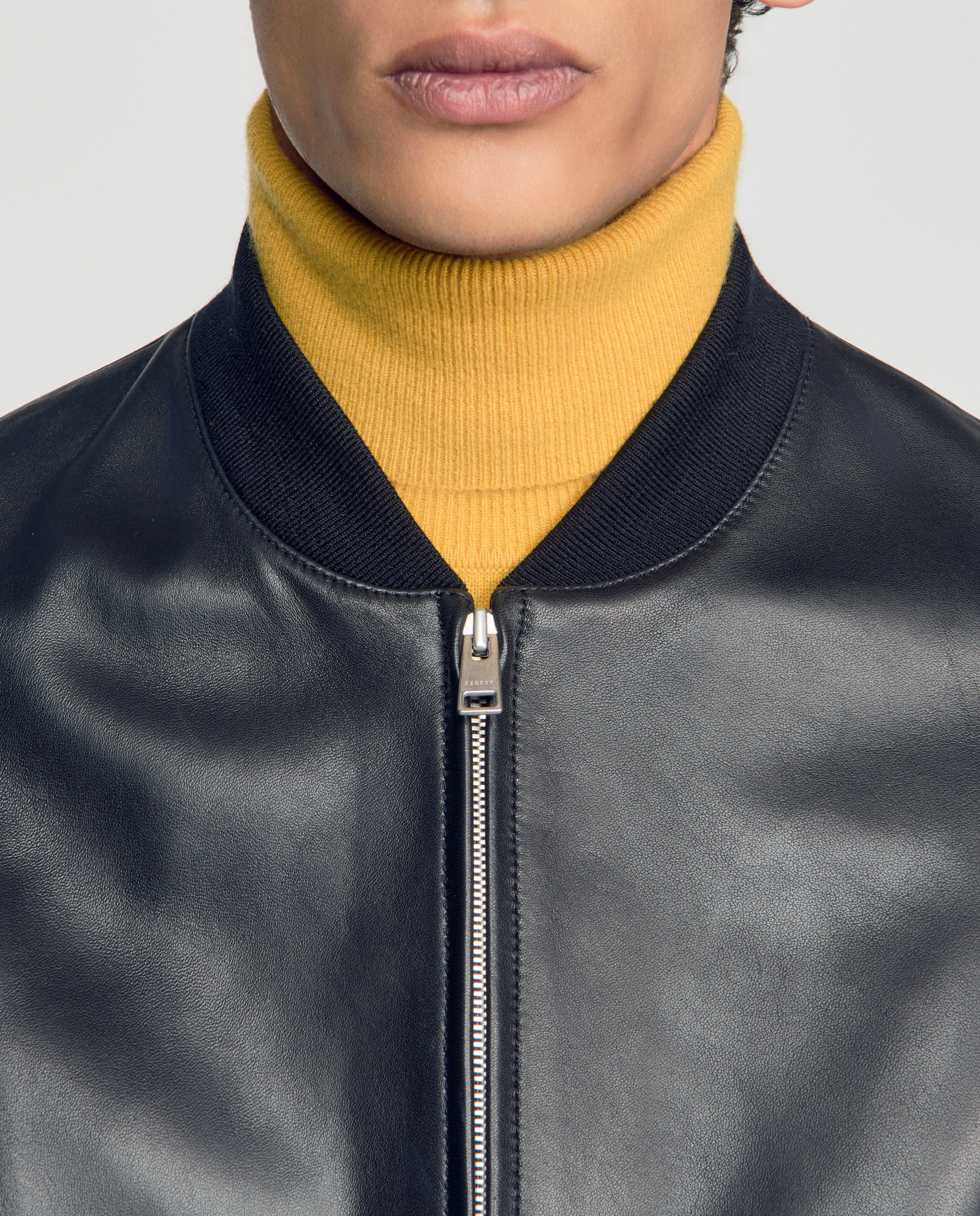 Cazadora de hombre de piel con cremallera - Sandro - Negro Negro-5