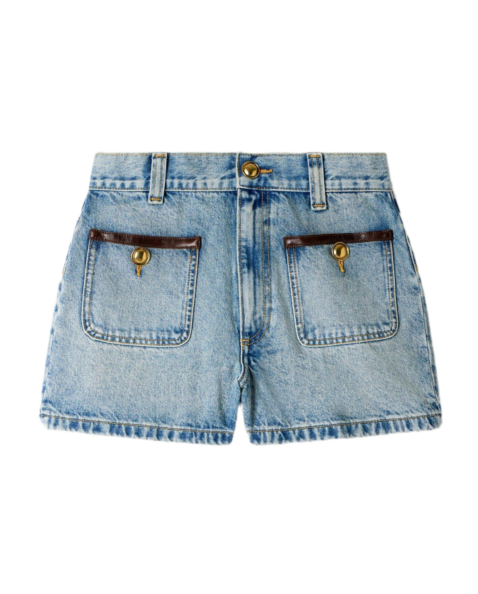 Short vaquero recto talle alto de mujer con detalle de piel - Sandro - Azul Azul-6