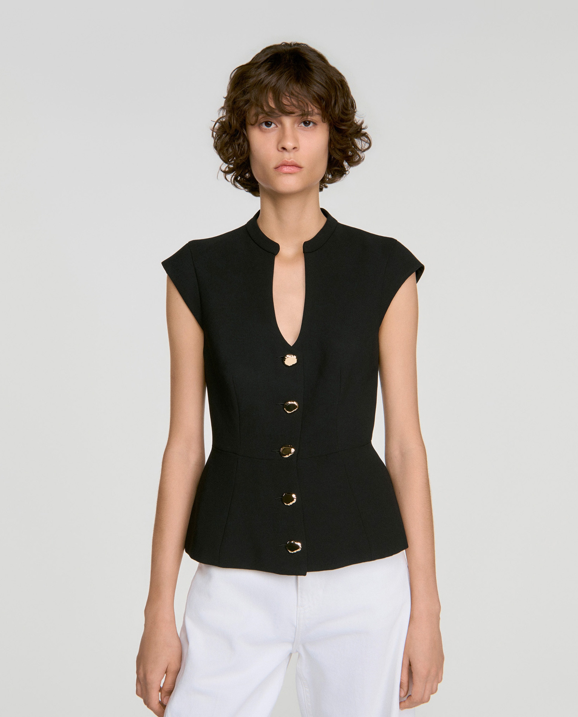 Top de mujer entallado con peplum - Sandro - Negro Negro-1