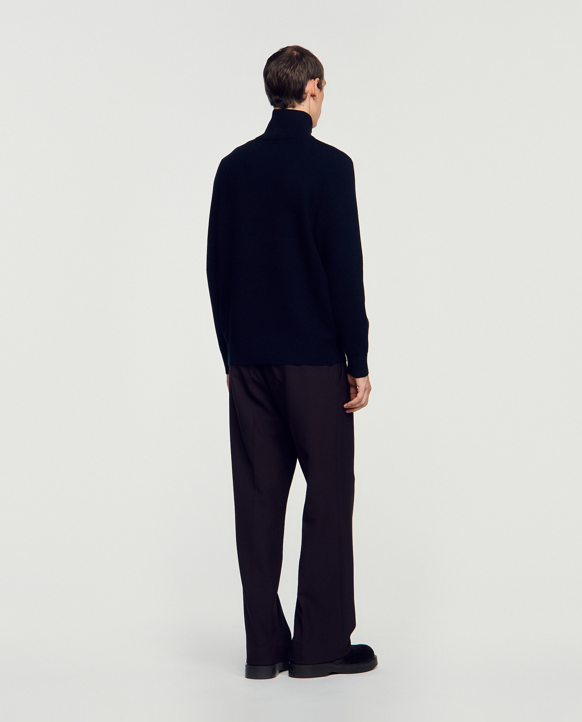 Jersey de hombre cuello alto con cremallera boxy de lana y algodón - Sandro - Negro Negro-3