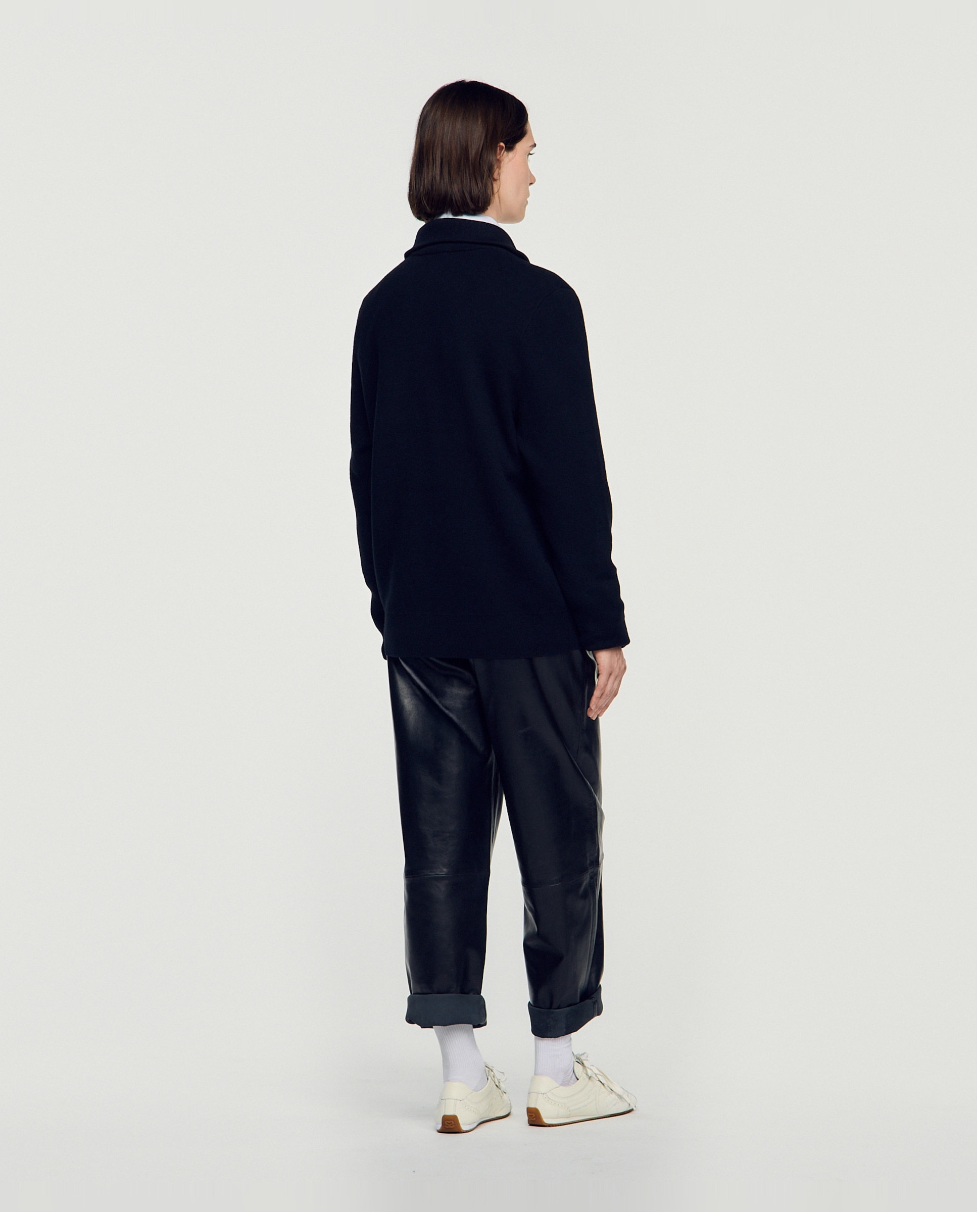 Jersey de hombre cuello alto con cremallera boxy de lana y algodón - Sandro - Negro Negro-4
