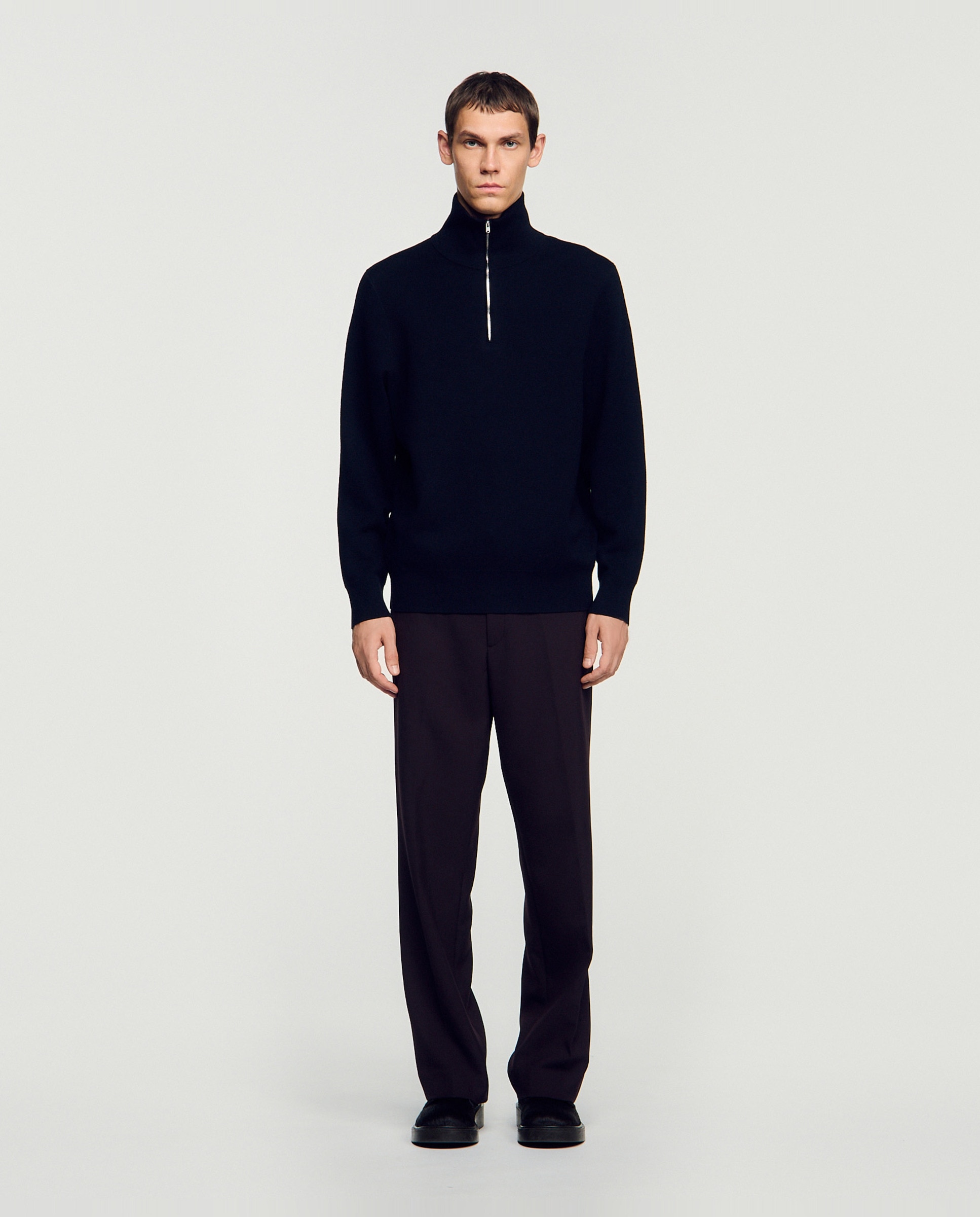 Jersey de hombre cuello alto con cremallera boxy de lana y algodón - Sandro - Negro Negro-5