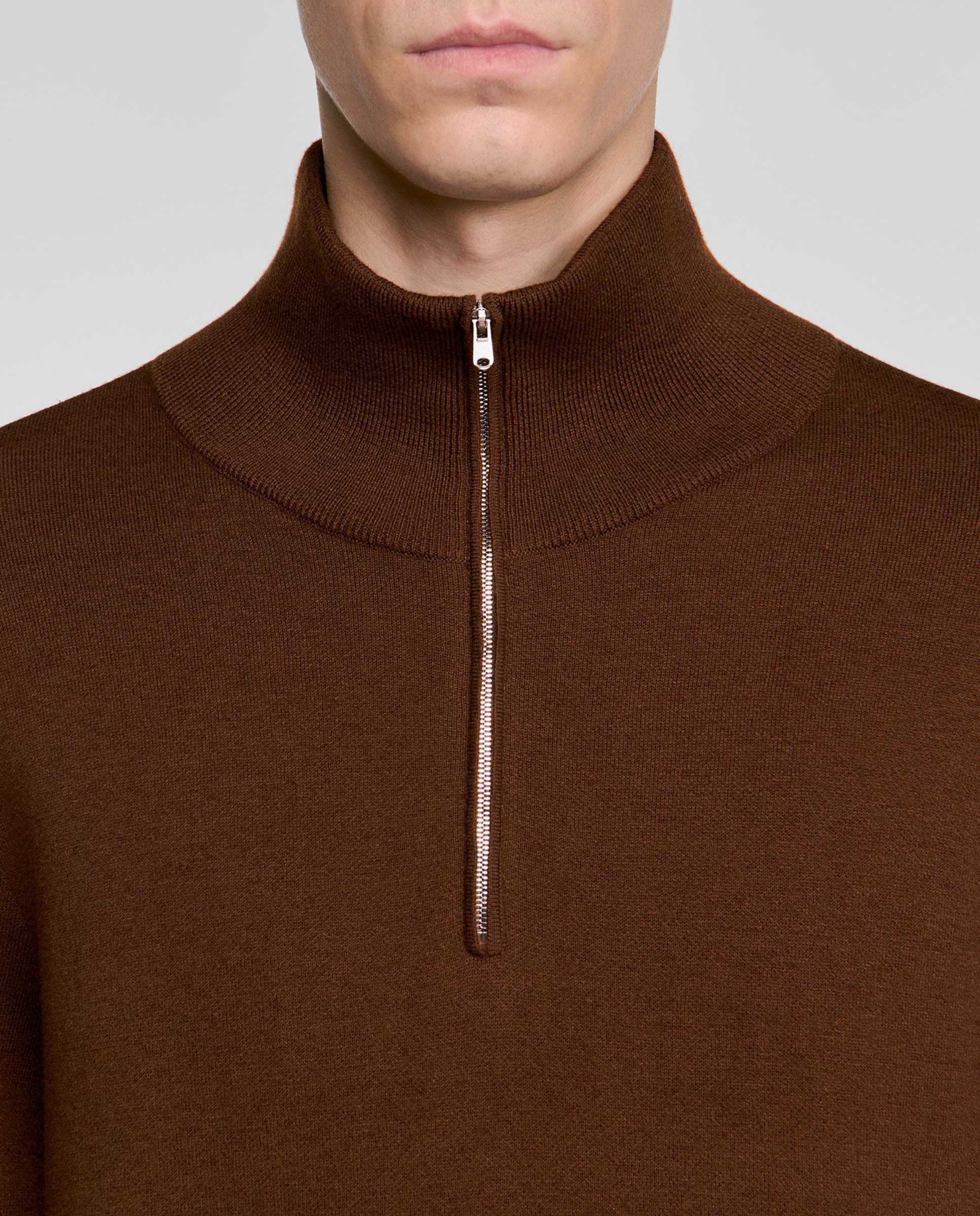 Jersey de hombre cuello alto con cremallera boxy de lana y algodón - Sandro - Marrón Marrón-4