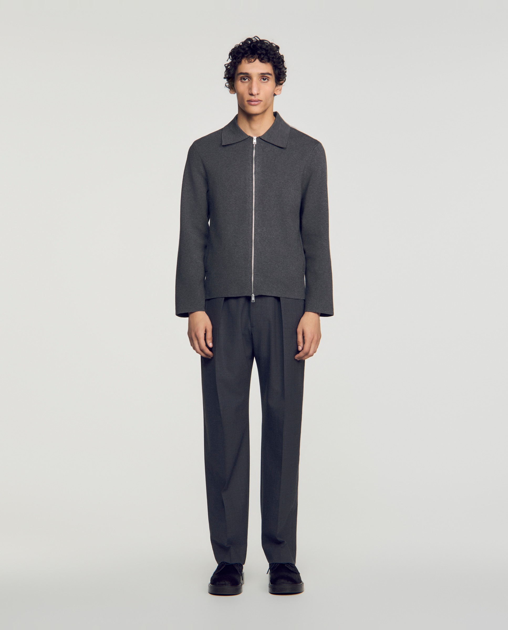 Cárdigan de punto de hombre viscosa cremallera cuello clásico - Sandro - Gris Gris-3