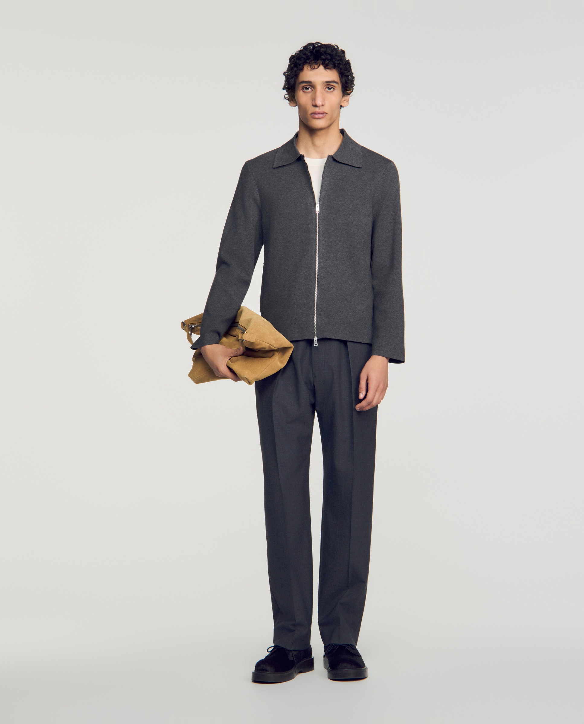 Cárdigan de punto de hombre viscosa cremallera cuello clásico - Sandro - Gris Gris-4