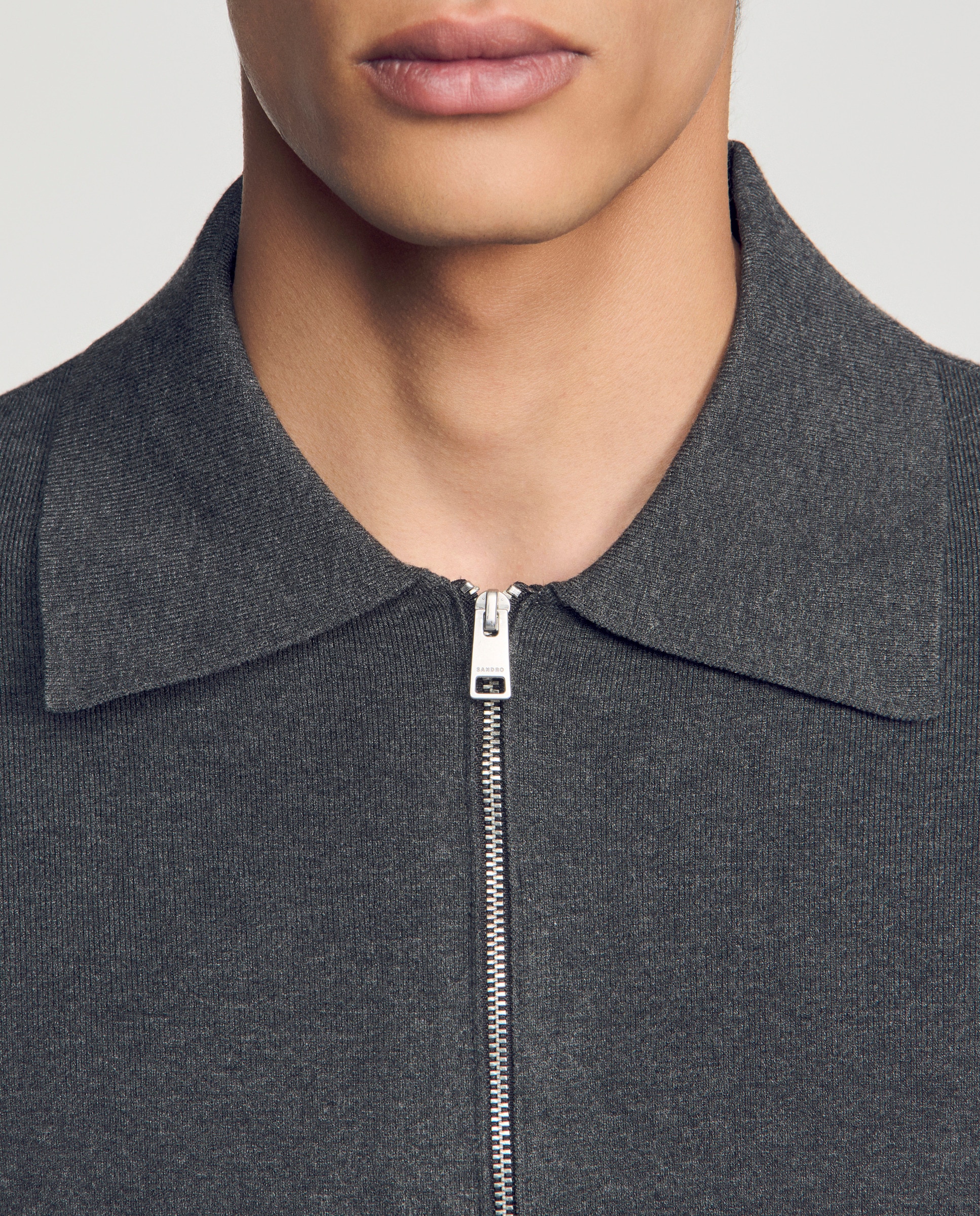 Cárdigan de punto de hombre viscosa cremallera cuello clásico - Sandro - Gris Gris-5