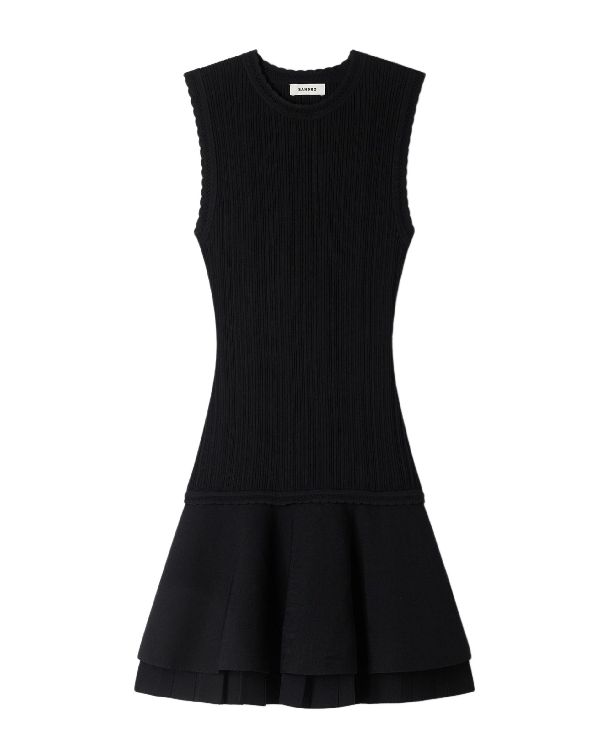 Vestido corto de punto acampanado con volantes - Sandro - Negro Negro-6