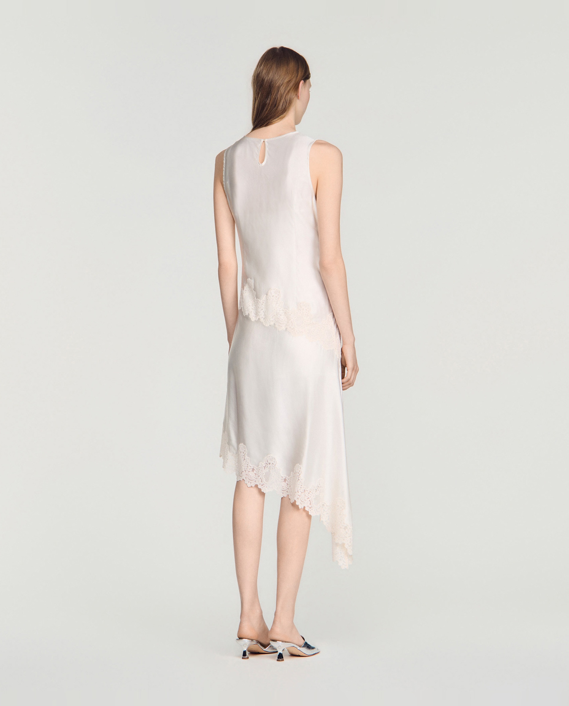 Vestido midi asimétrico satinado - Sandro - Blanco Blanco-2