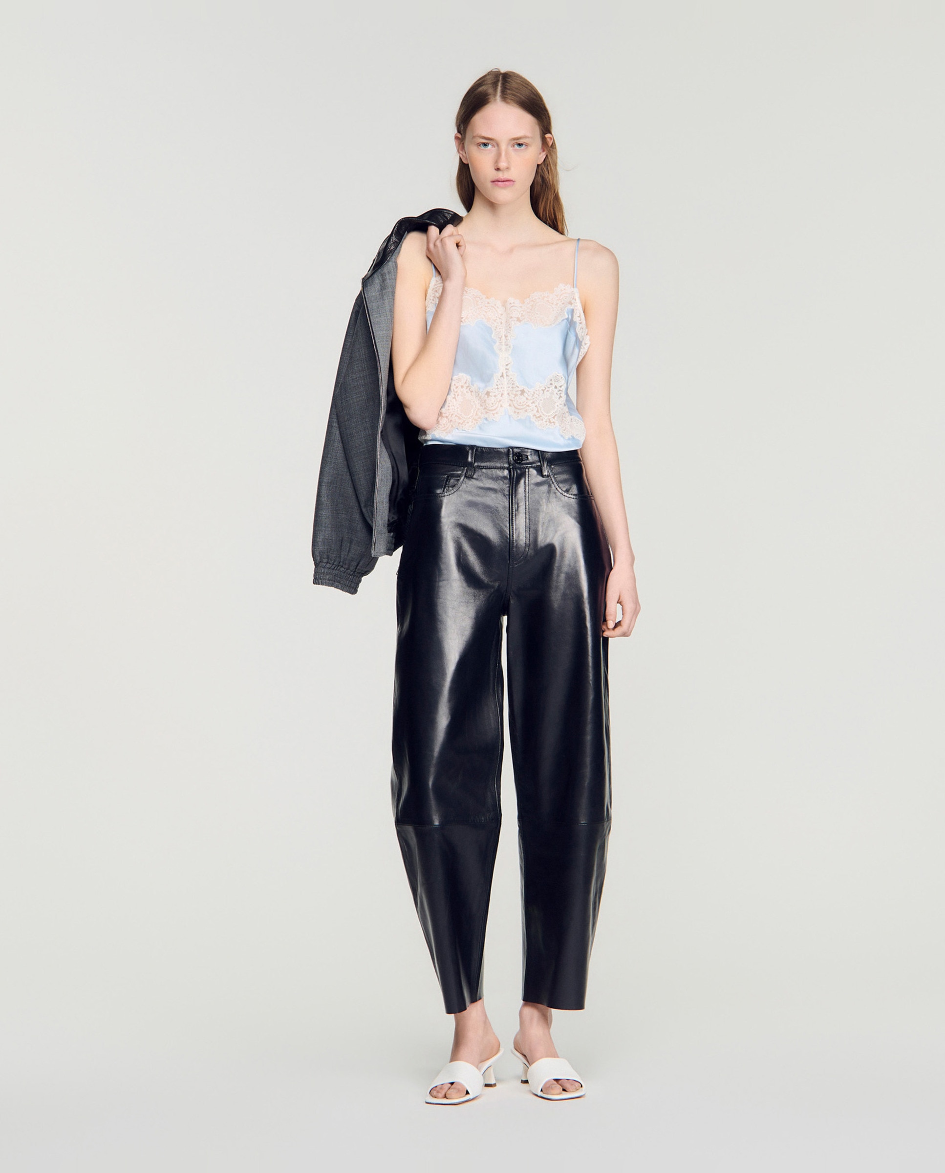 Top de mujer lencero satinado con encaje - Sandro - Azul claro Azul claro-5