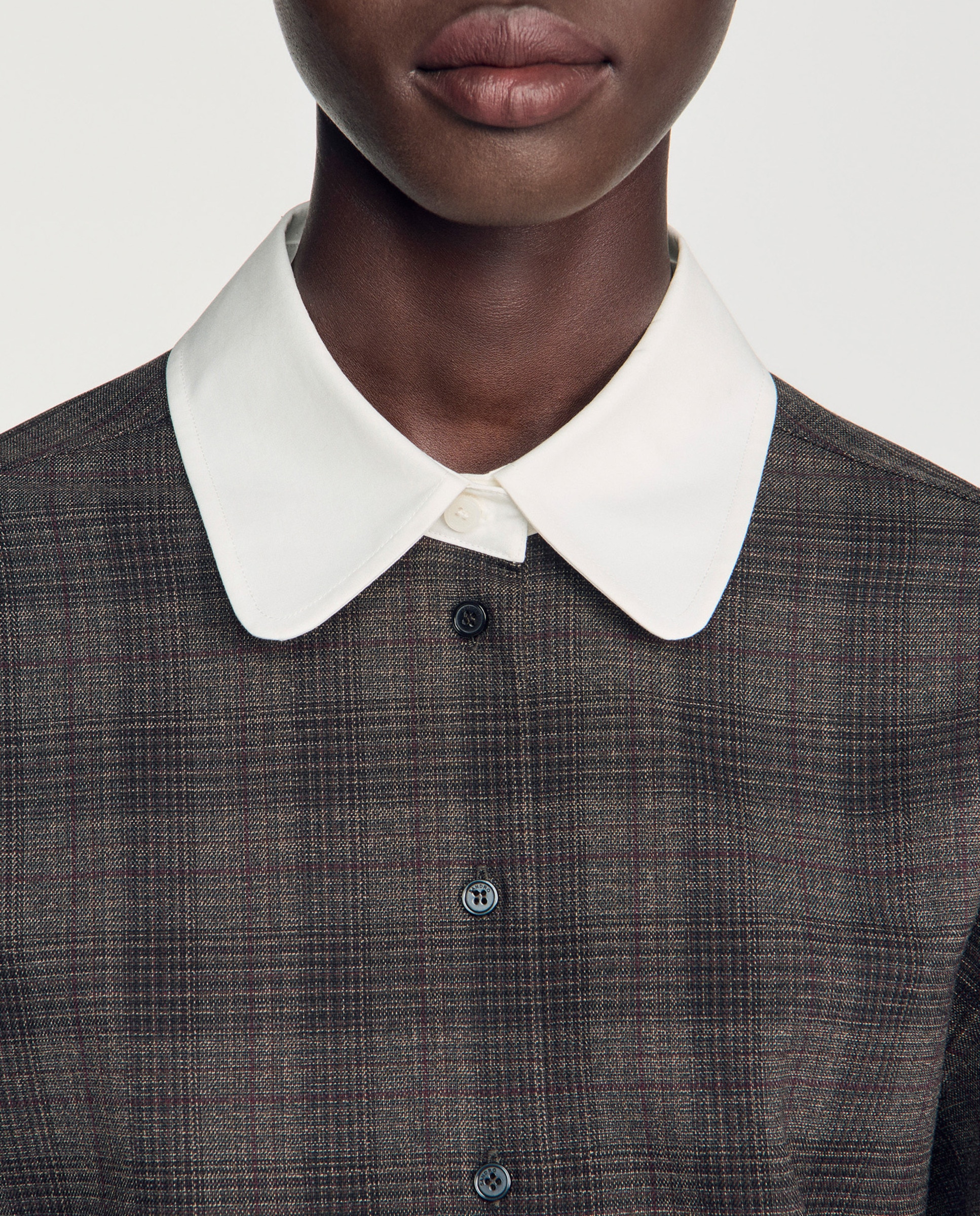 Camisa de mujer de cuadros y cuello contraste - Sandro - Gris oscuro Gris oscuro-4