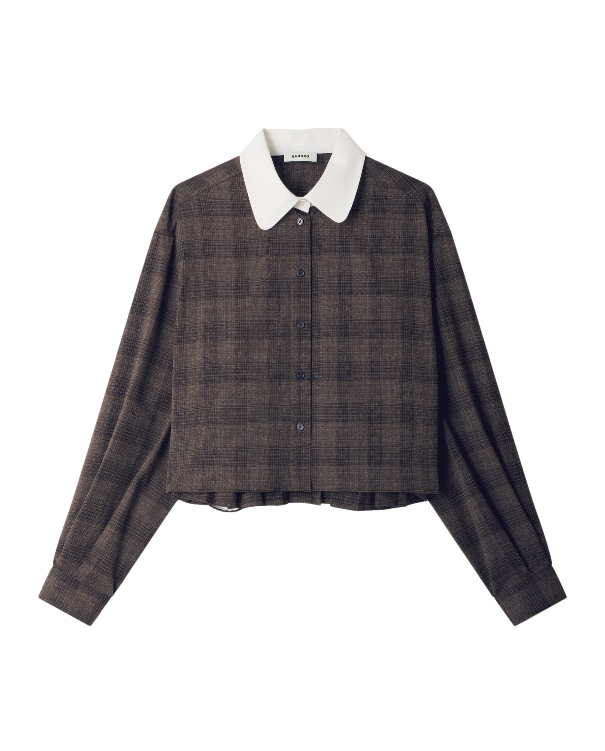 Camisa de mujer de cuadros y cuello contraste - Sandro - Gris oscuro Gris oscuro-6