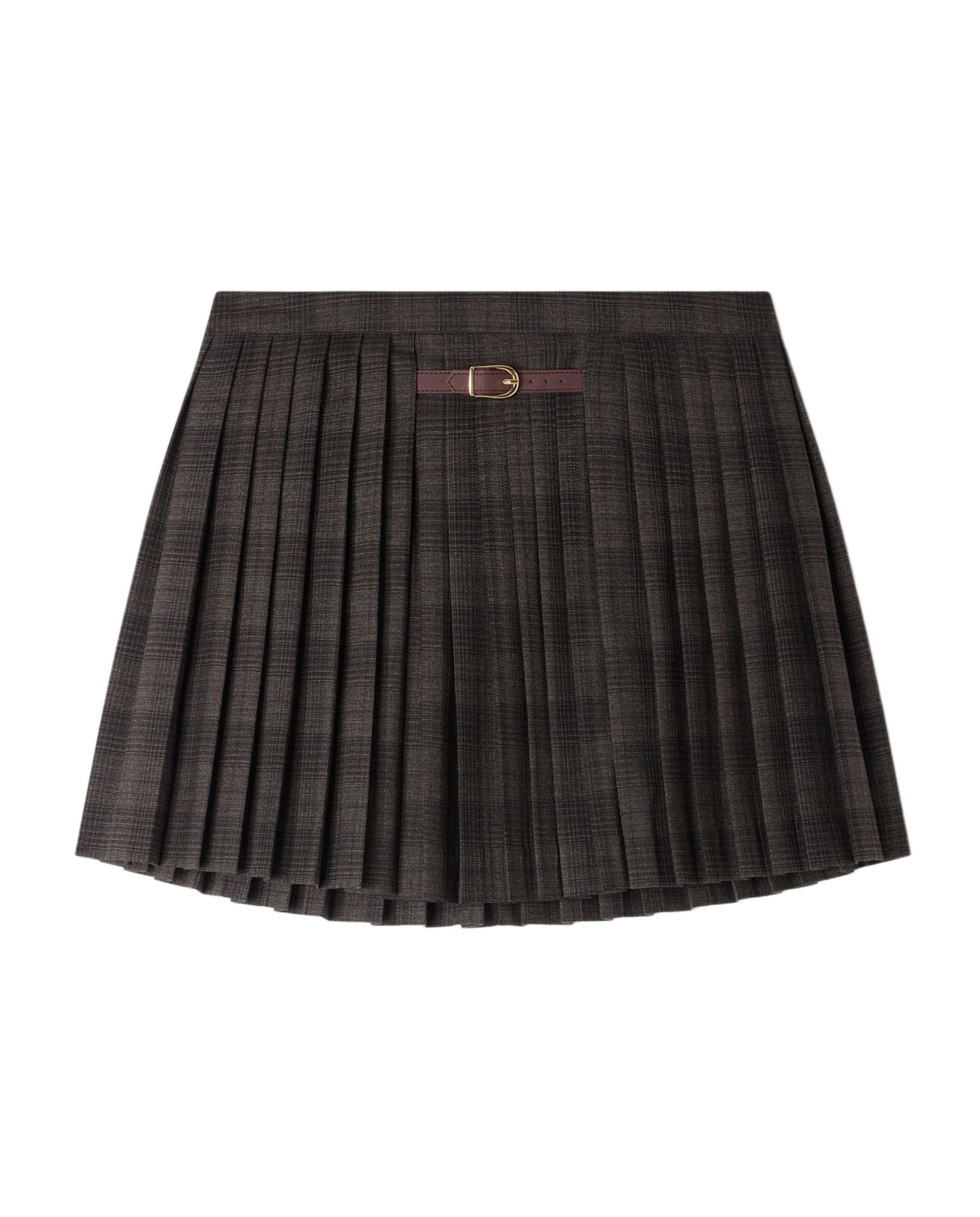 Falda corta plisada acampanada de cuadros - Sandro - Gris oscuro Gris oscuro-6