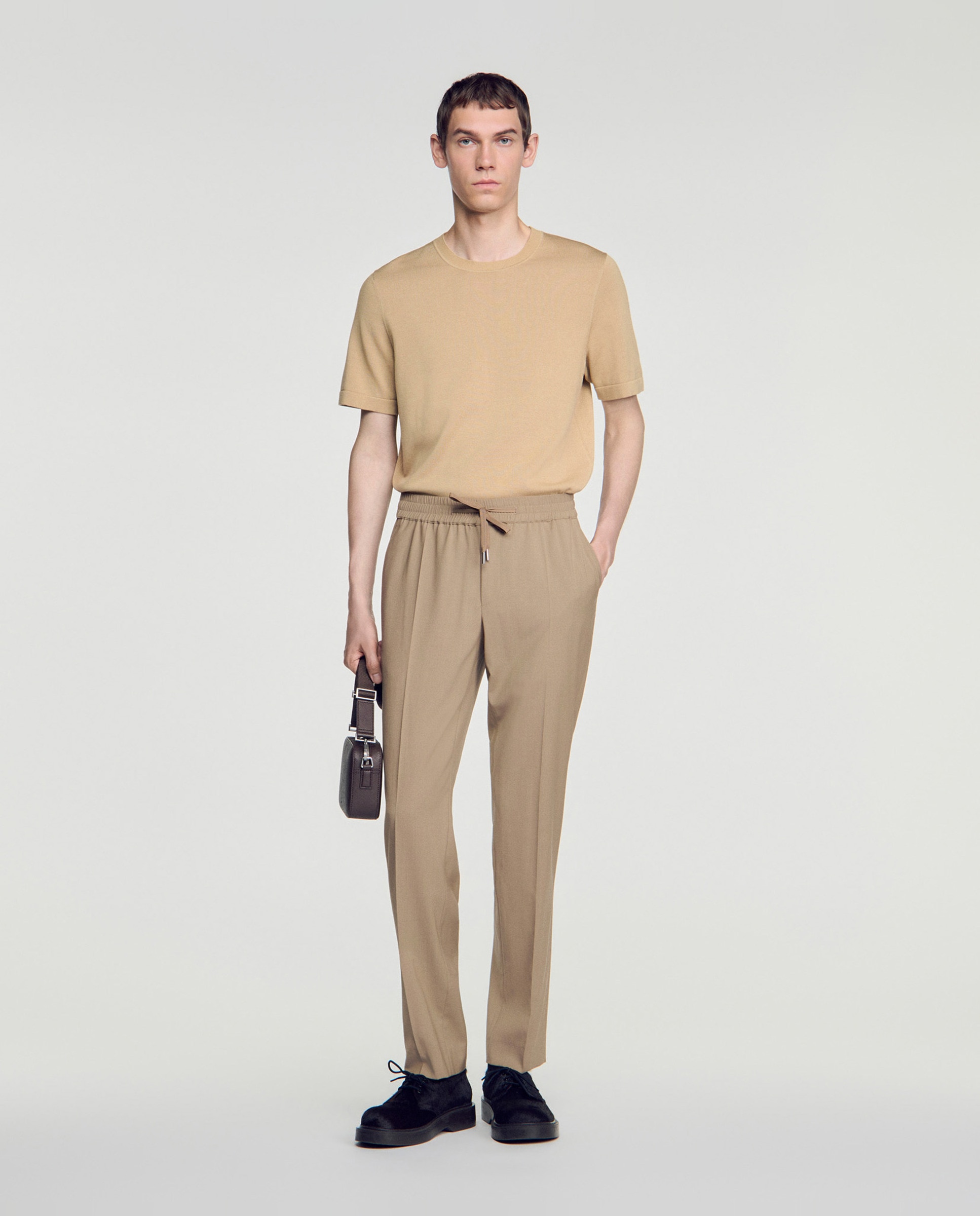 Pantalón jogger de hombre cordón ajuste lana - Sandro - Marrón Marrón-1