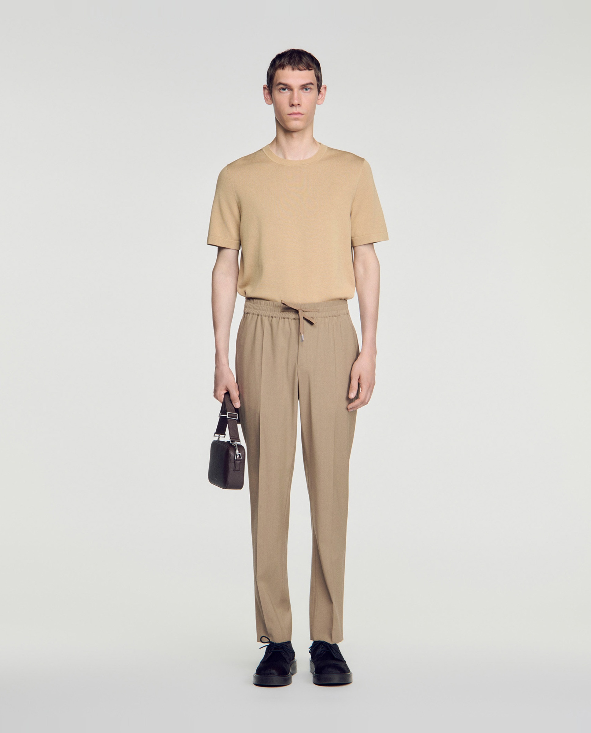 Pantalón jogger de hombre cordón ajuste lana - Sandro - Marrón Marrón-5