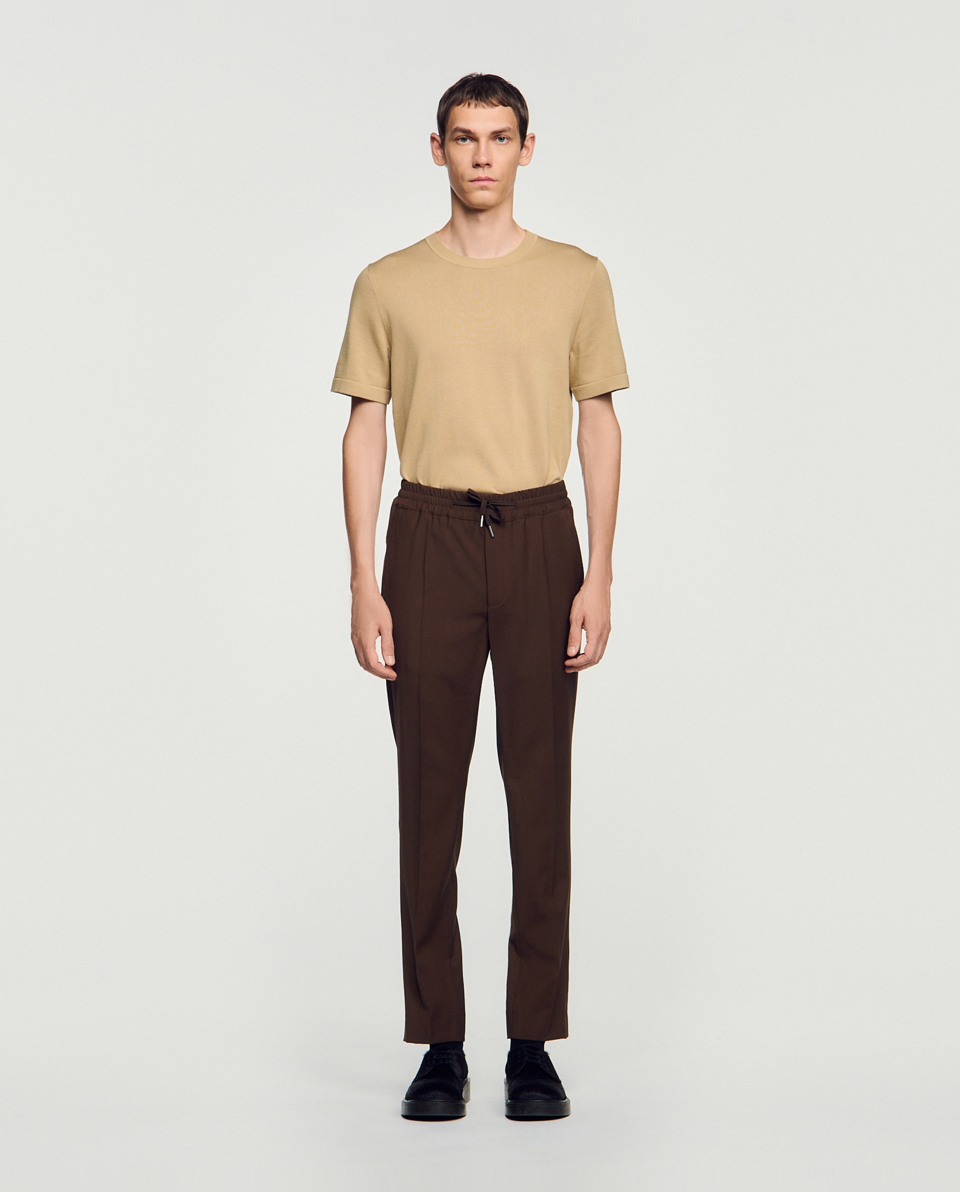 Pantalón jogger de hombre cordón ajuste lana - Sandro - Marrón oscuro Marrón oscuro-1