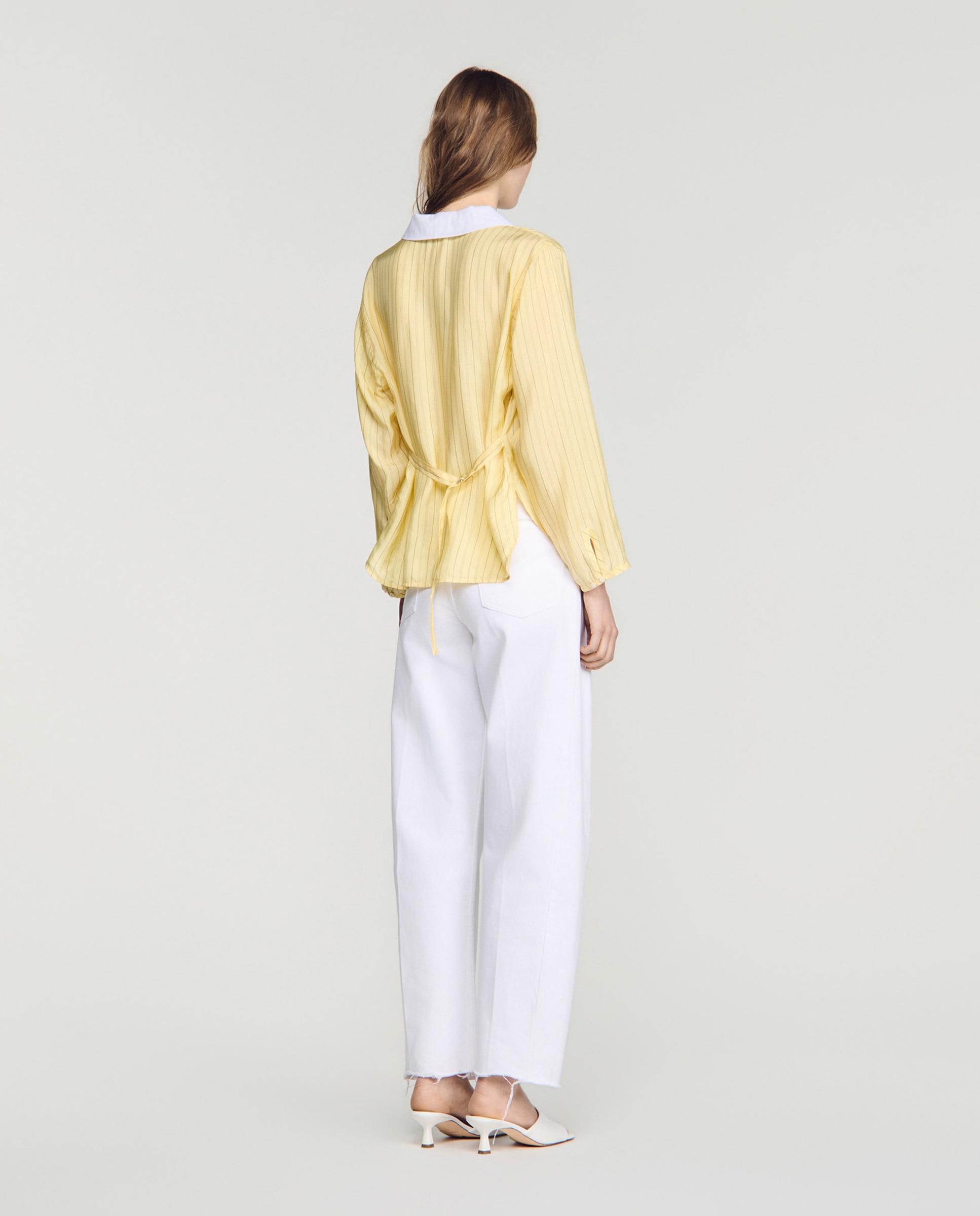 Top de mujer a rayas de manga larga 100% algodón - Sandro - Amarillo Amarillo-2