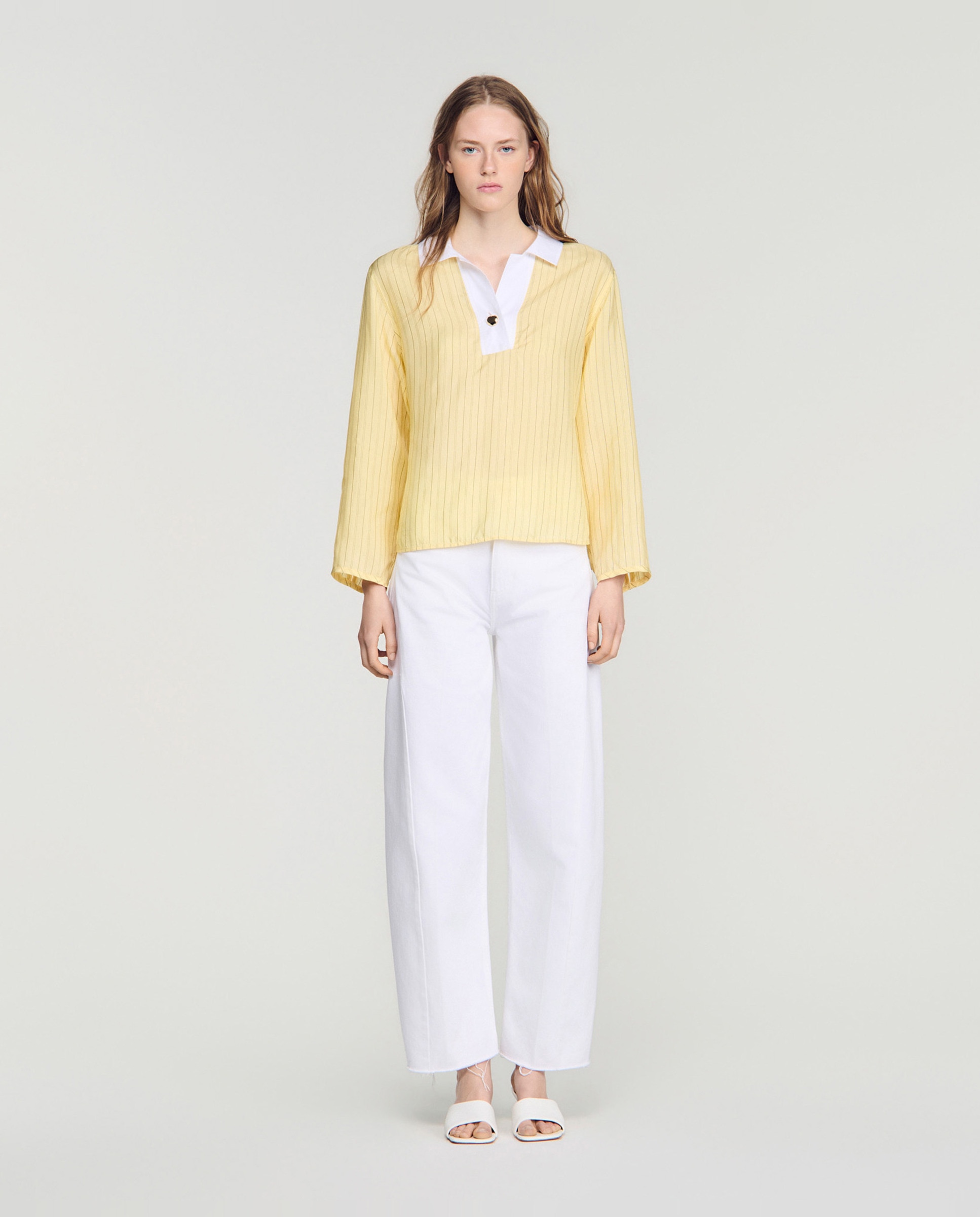 Top de mujer a rayas de manga larga 100% algodón - Sandro - Amarillo Amarillo-3
